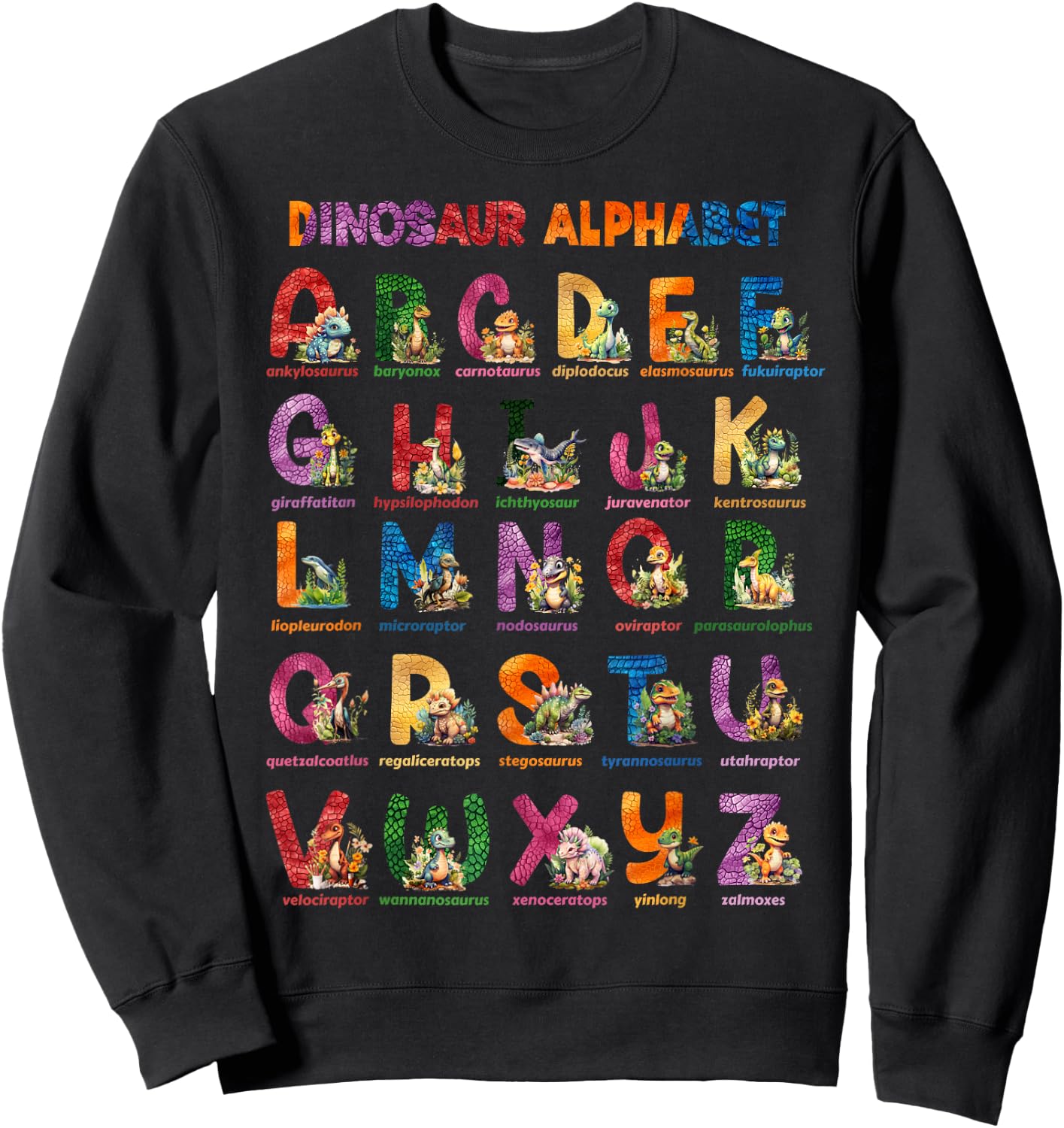 Cute Educational Dinosaur Alphabet ABC Baby Dino Sweatshirt - Sweatshirt | Black