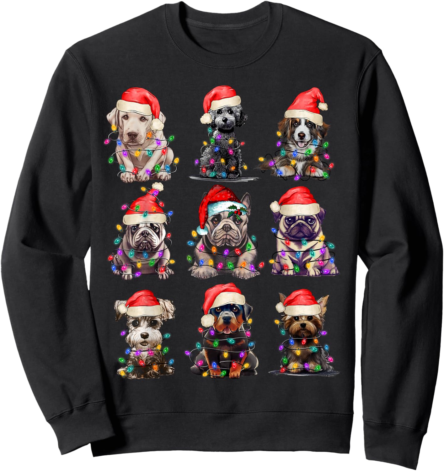 Christmas Dogs Xmas Lights Holiday Pajama Matching Family Sweatshirt - Sweatshirt | Black