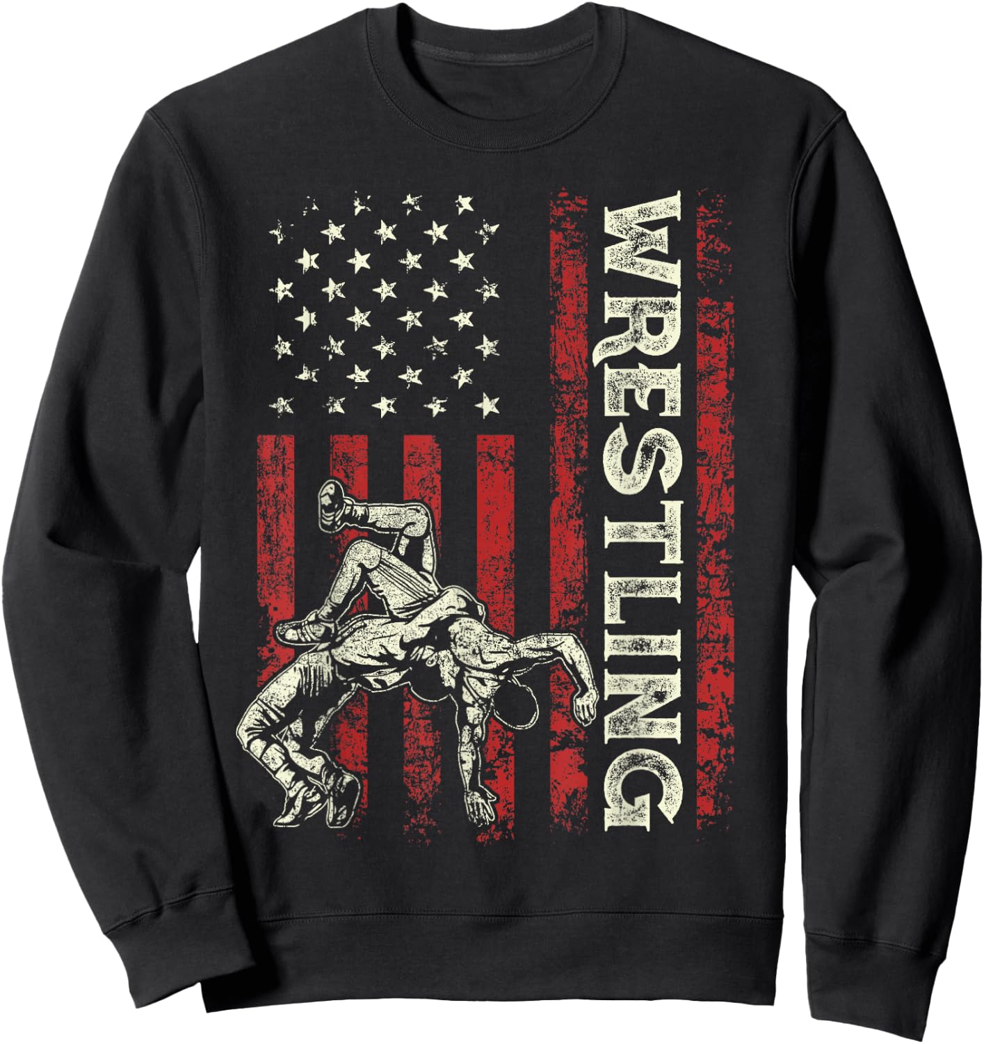 Wrestling US Flag Gifts Dad Wrestler Patriotic 4th Of July Sweatshirt - Sweatshirt | Black
