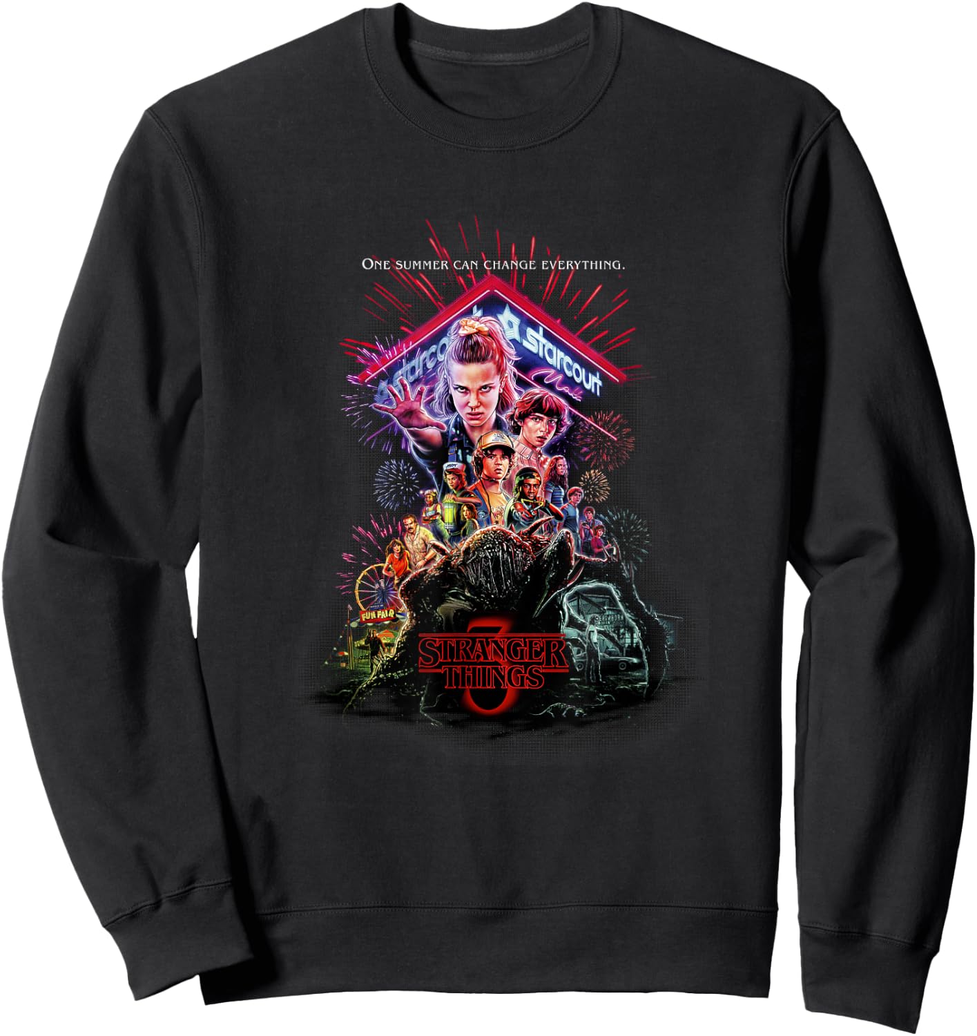 Stranger Things 3 Characters At Starcourt Mall Neon Vintage Sweatshirt - Sweatshirt | Black