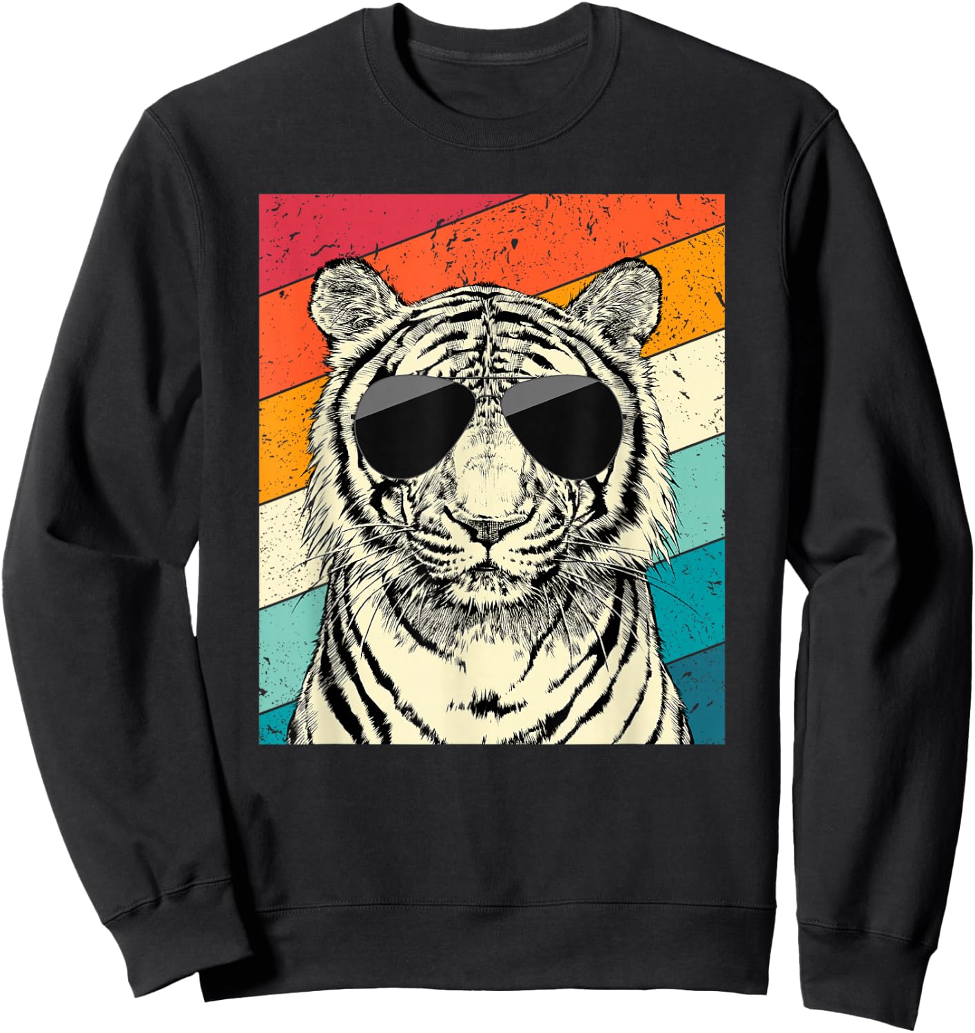 Retro Vintage Tiger with Sunglasses Wild Animal Lovers Sweatshirt - Sweatshirt | Black