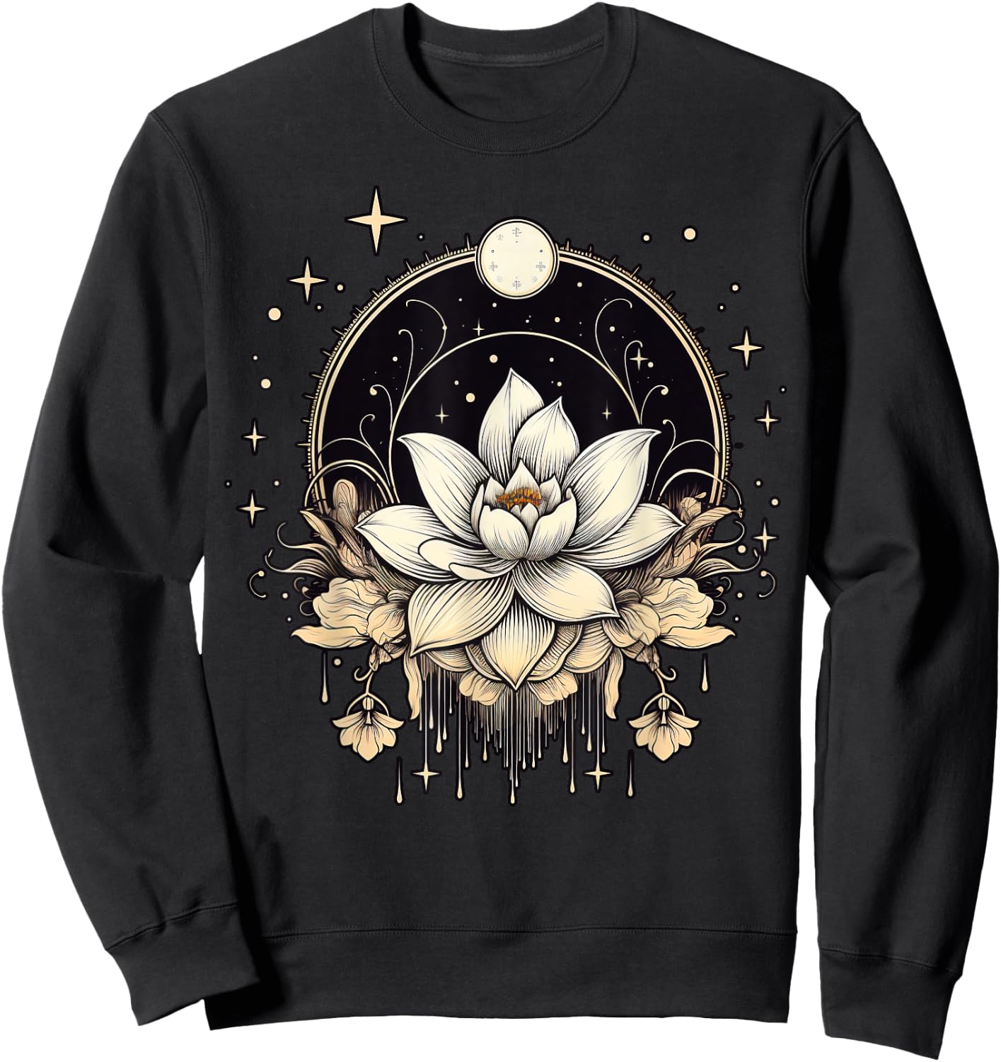 Vintage Lotus Flower on Lotus Flower Sweatshirt - Sweatshirt | Black