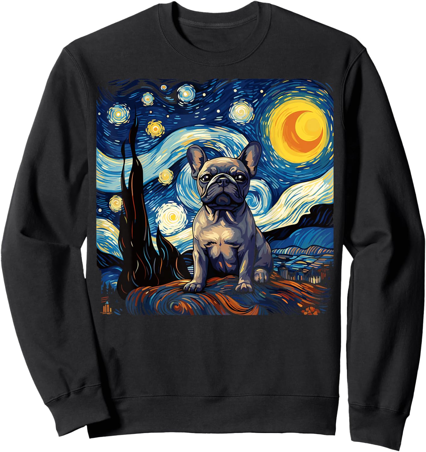 Van Gogh Dog French Bulldog Sweatshirt - Sweatshirt | Black