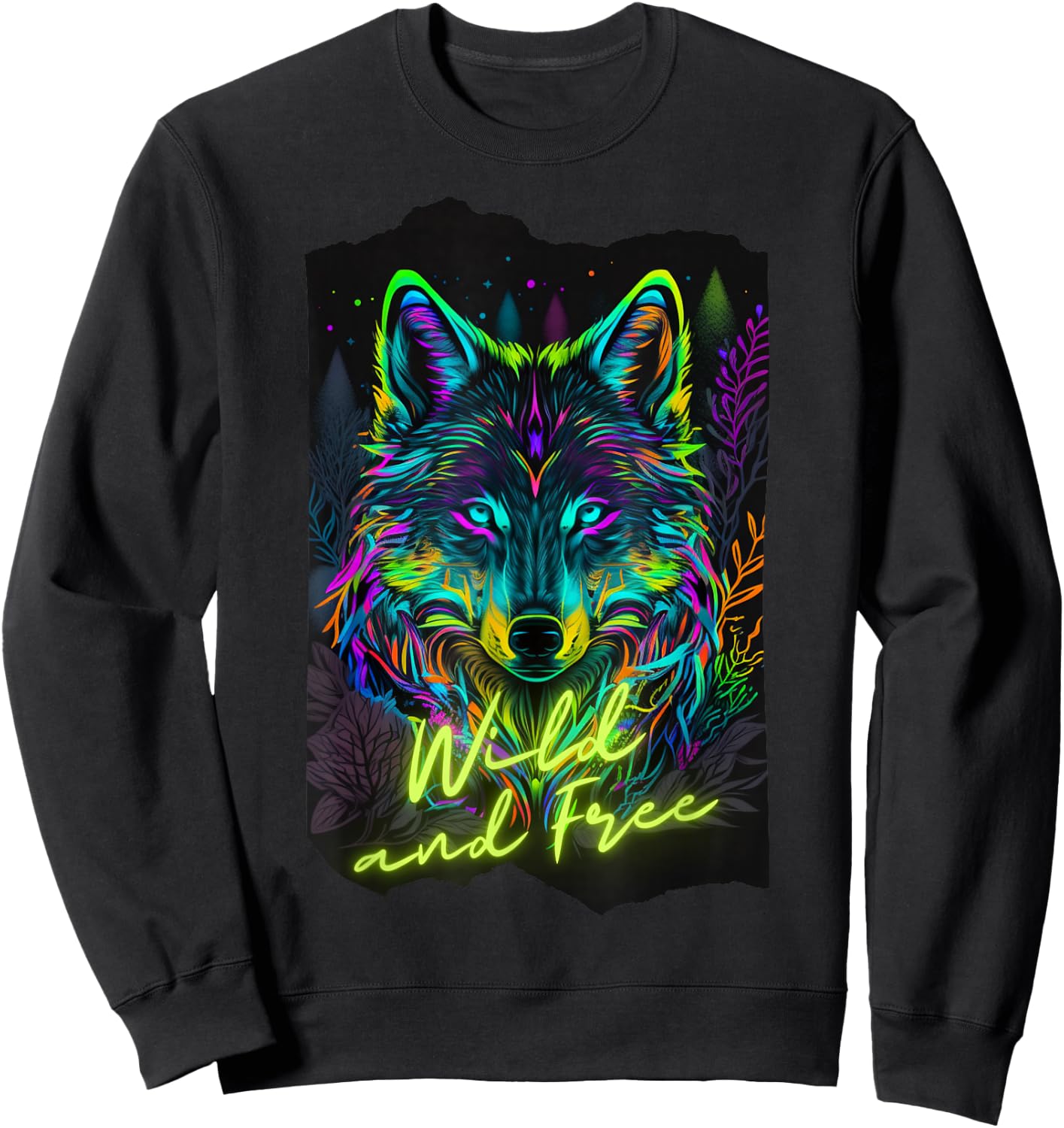 Retro 80s Vaporwave Synthwave Wolf Colorful Black Light Cool Sweatshirt - Sweatshirt | Black