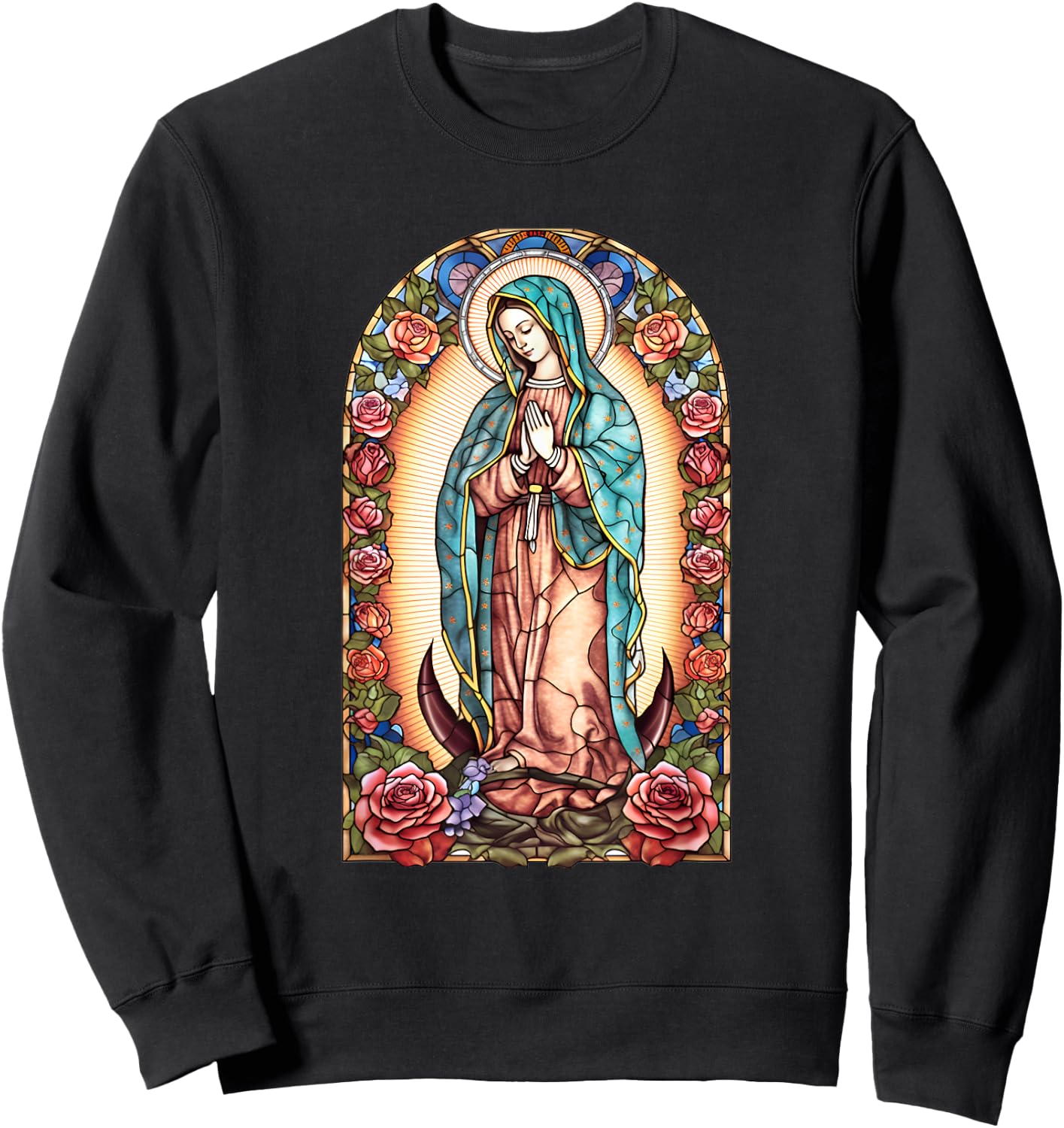 Virgin Mary Of Guadalupe Religious Graphic Women Catholic Sweatshirt - Sweatshirt | Black