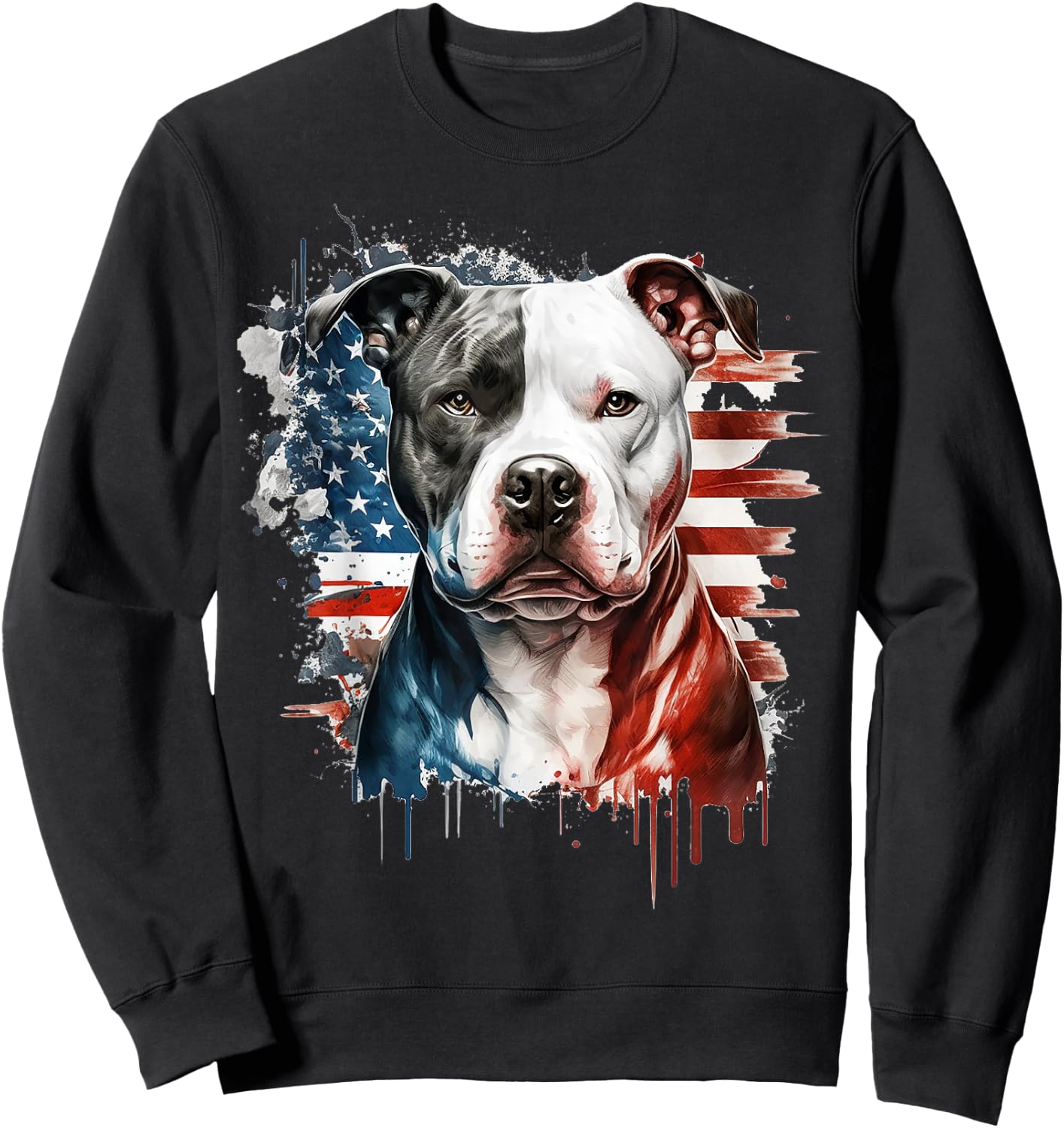 Patriotic Canine A Pitbull with American Flag Sweatshirt - Sweatshirt | Black