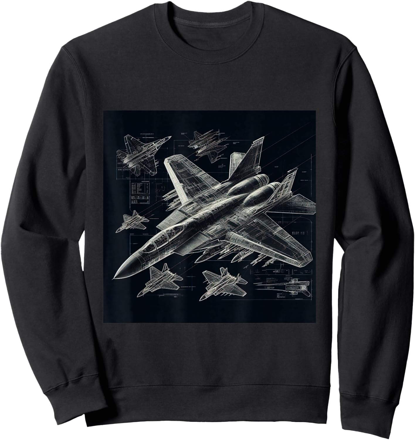 F-14 Tomcat Fighter Jet Blueprint Military Aviation Sweatshirt - Sweatshirt | Black