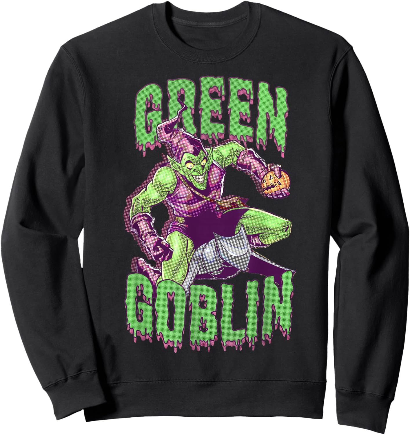 Marvel Halloween Green Goblin Slimy Font Vintage Comic Logo Sweatshirt - Sweatshirt | Black