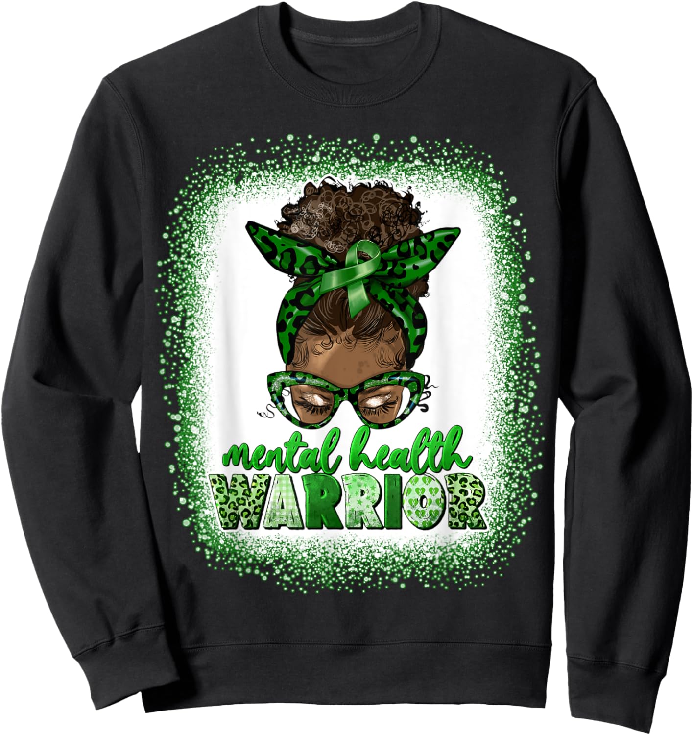 Mental Health Warrior Afro Messy Bun Leopard Black Women Sweatshirt - Sweatshirt | Black