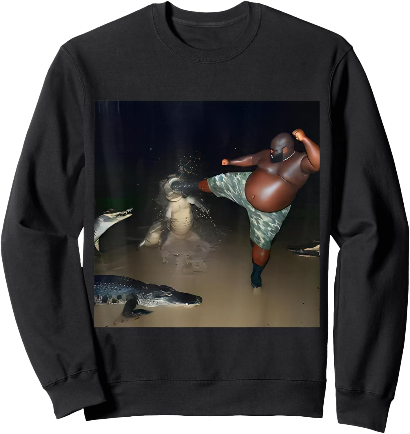 Man Kick Alligator in Swamp Funny Oddly Specific Meme Sweatshirt - Sweatshirt | Black