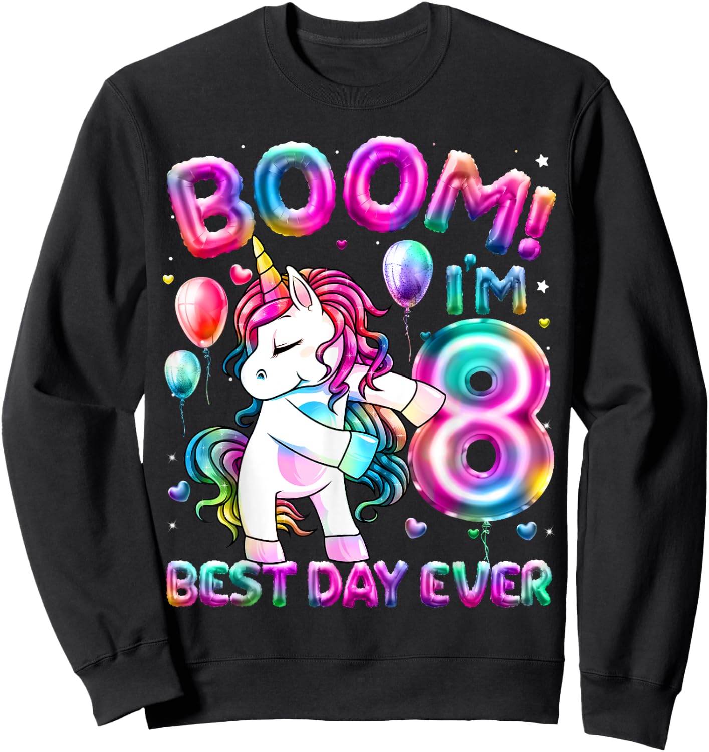 8 Years Old Flossing Unicorn Gifts 8th Birthday Girl Party Sweatshirt - Sweatshirt | Black