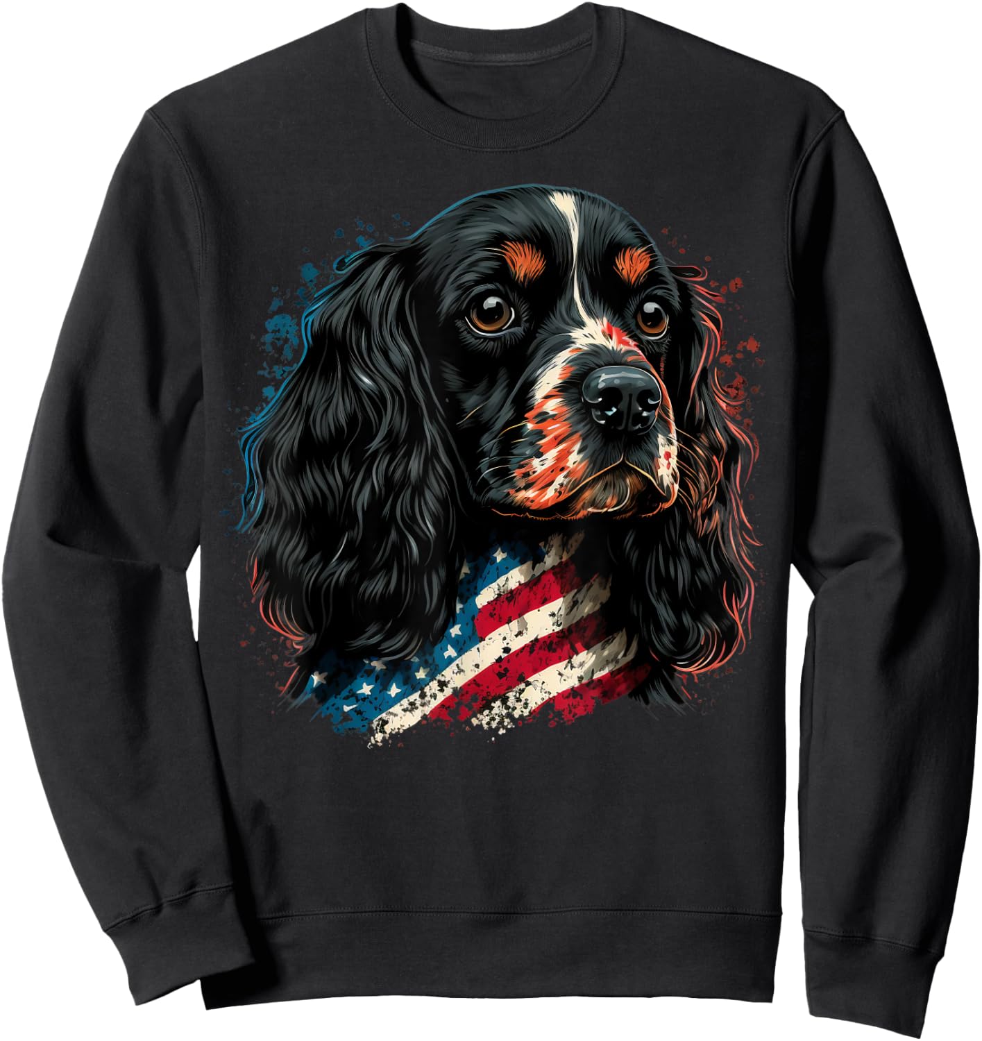 USA 4th Of July Cocker on Patriotic American Cocker Spaniel Sweatshirt - Sweatshirt | Black