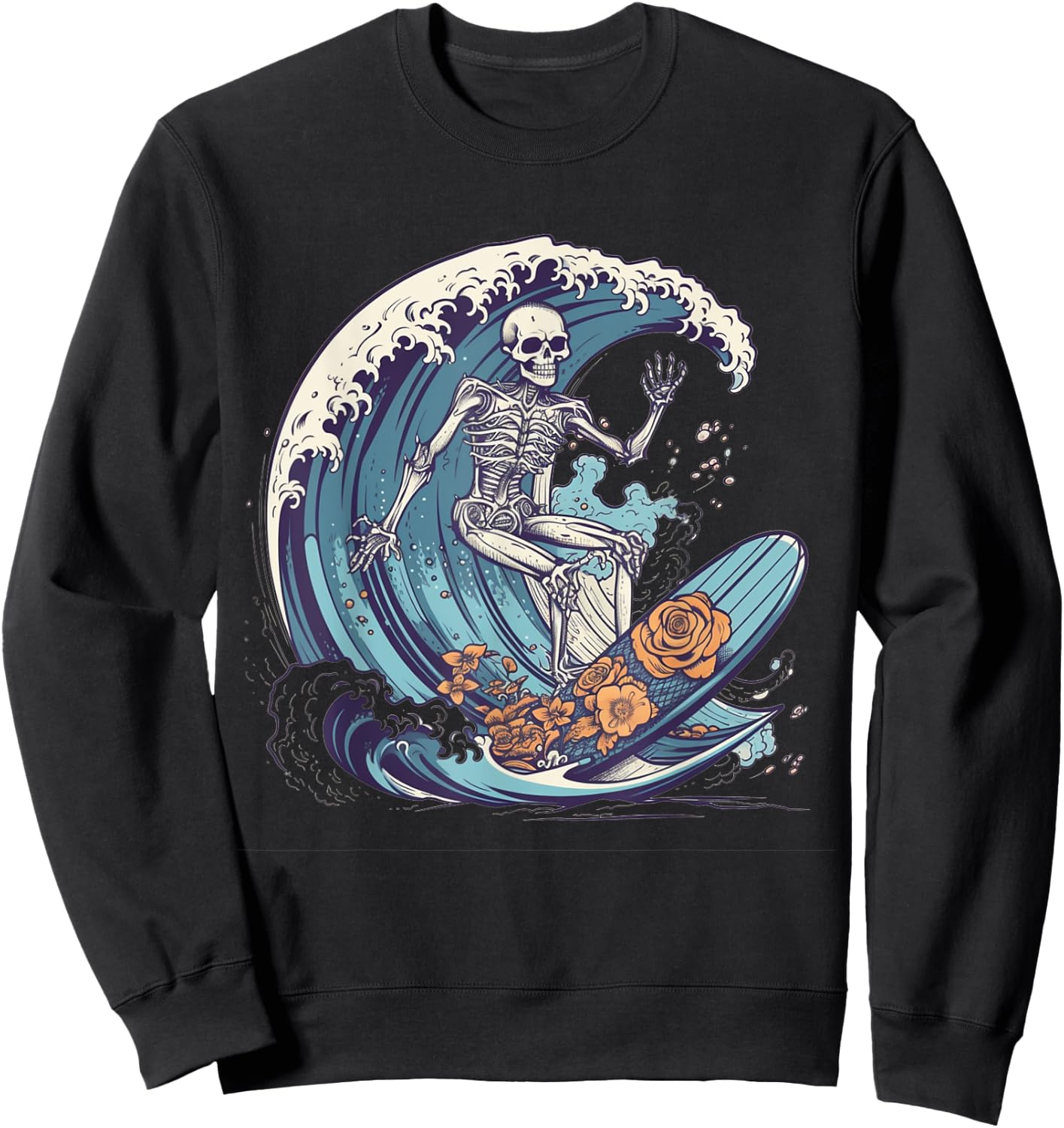Skeleton Surfing Halloween Costume Surf Surfer Men Women Sweatshirt - Sweatshirt | Black