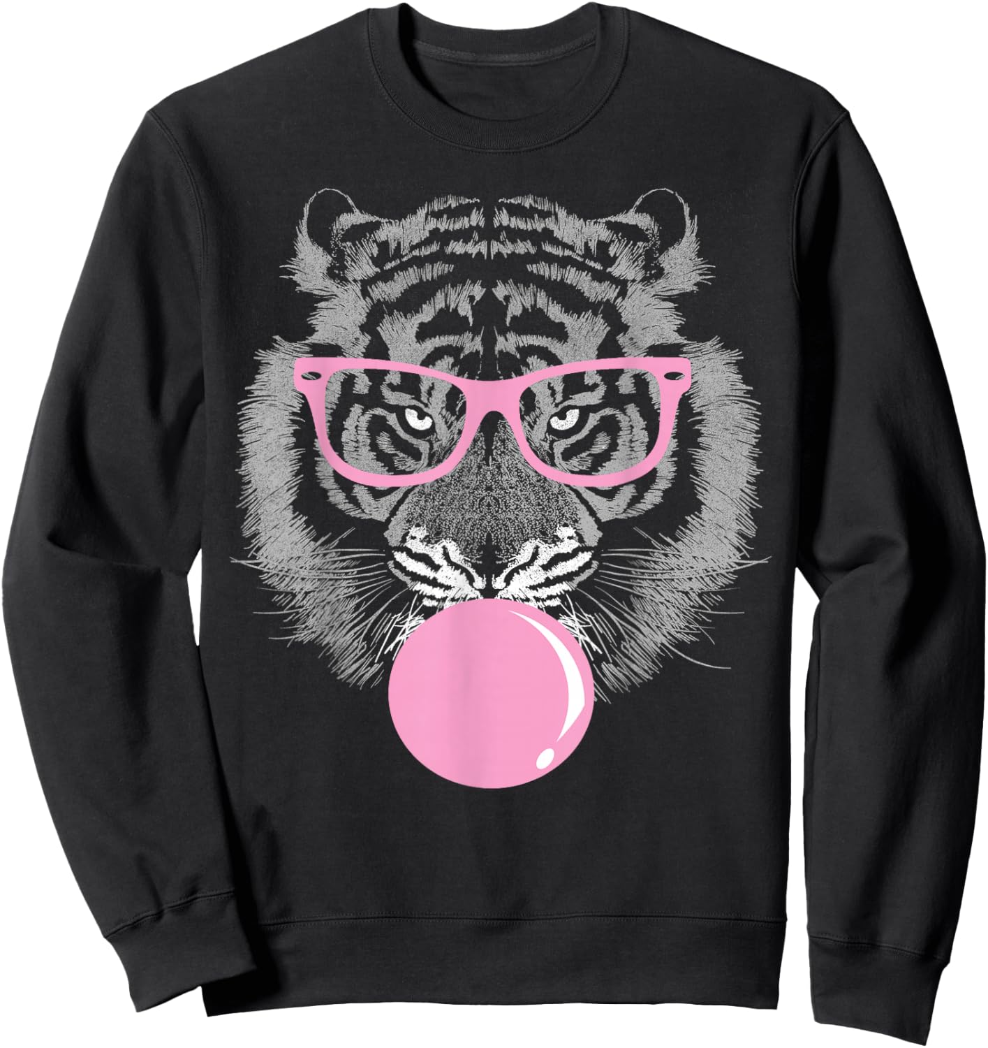 Tiger Face Pink Wild Cute Tigers Sunglasses Animal Sweatshirt - Sweatshirt | Black
