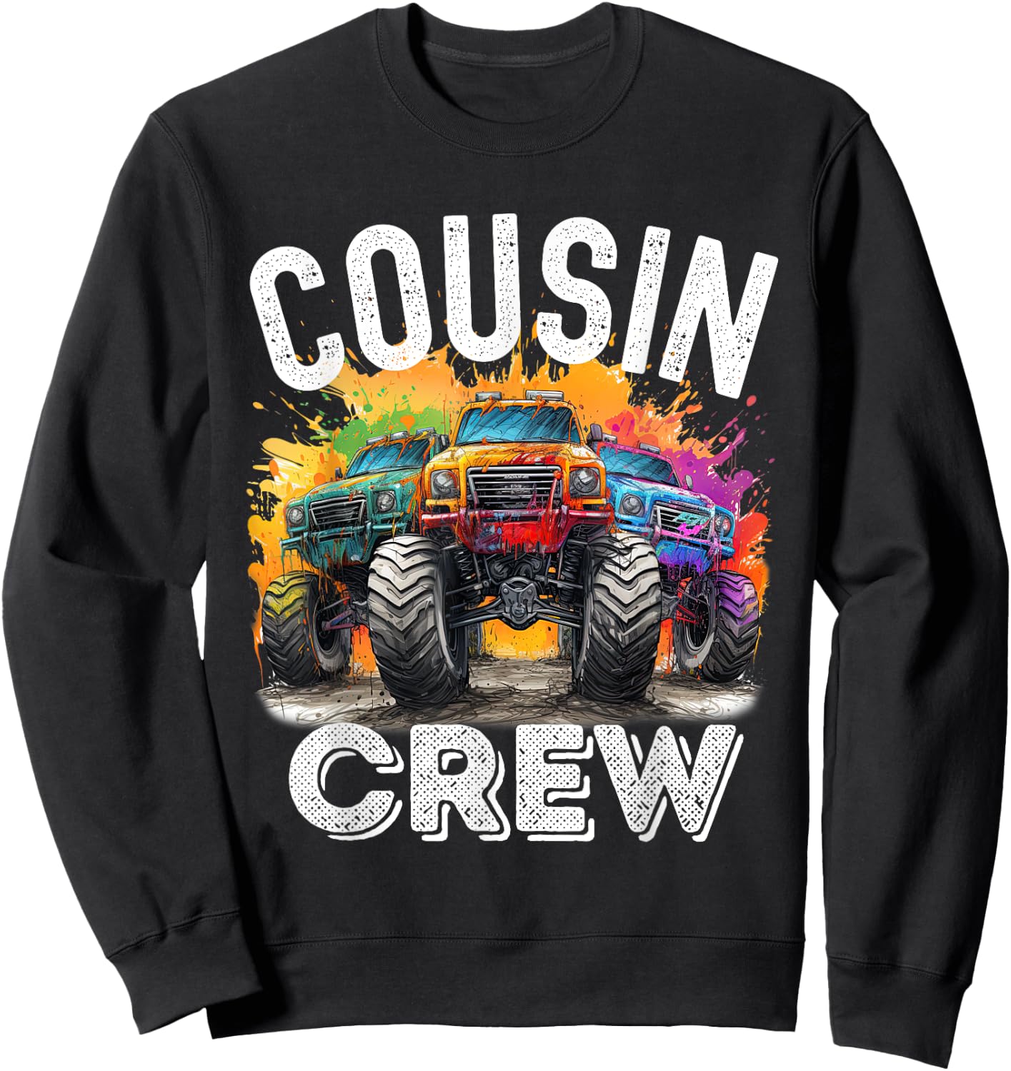 Cousin Crew Monster Truck Squad Boy Matching Family Sweatshirt - Sweatshirt | Black
