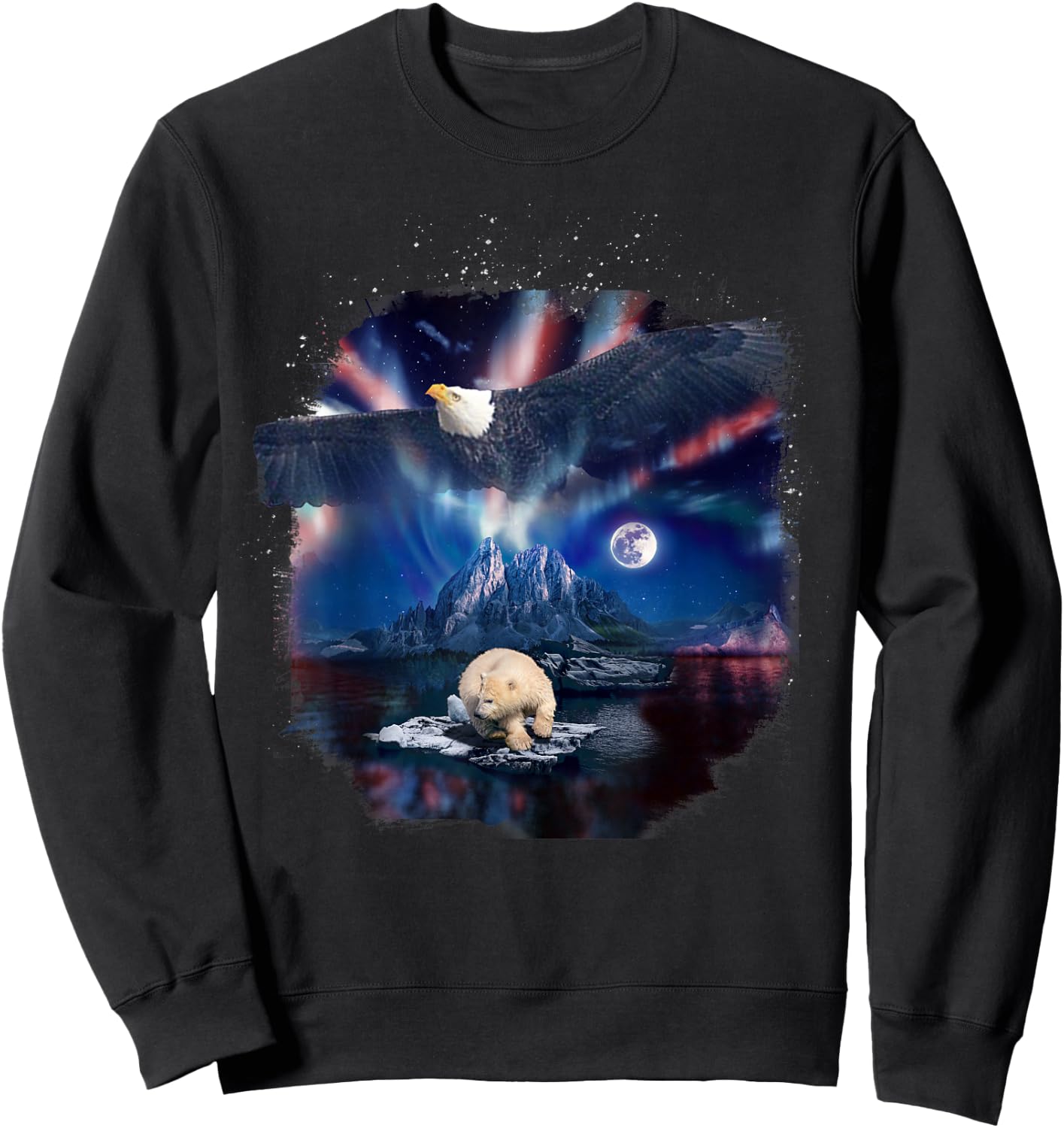 Polar Bear and Northern Eagle, Lights and Wildlife American Sweatshirt - Sweatshirt | Black