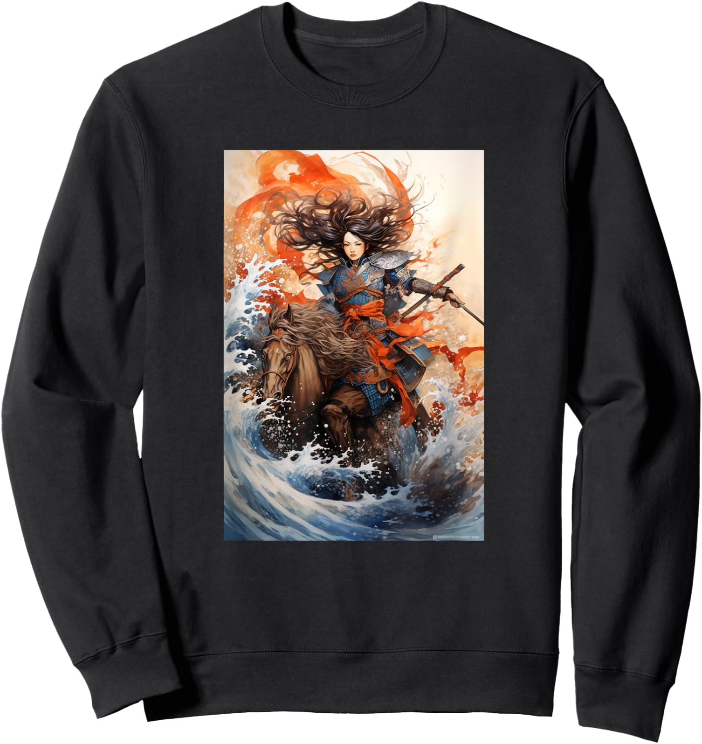 Eastern Aesthetic Samurai Japanese Horse Warrior Graphic Sweatshirt - Sweatshirt | Black