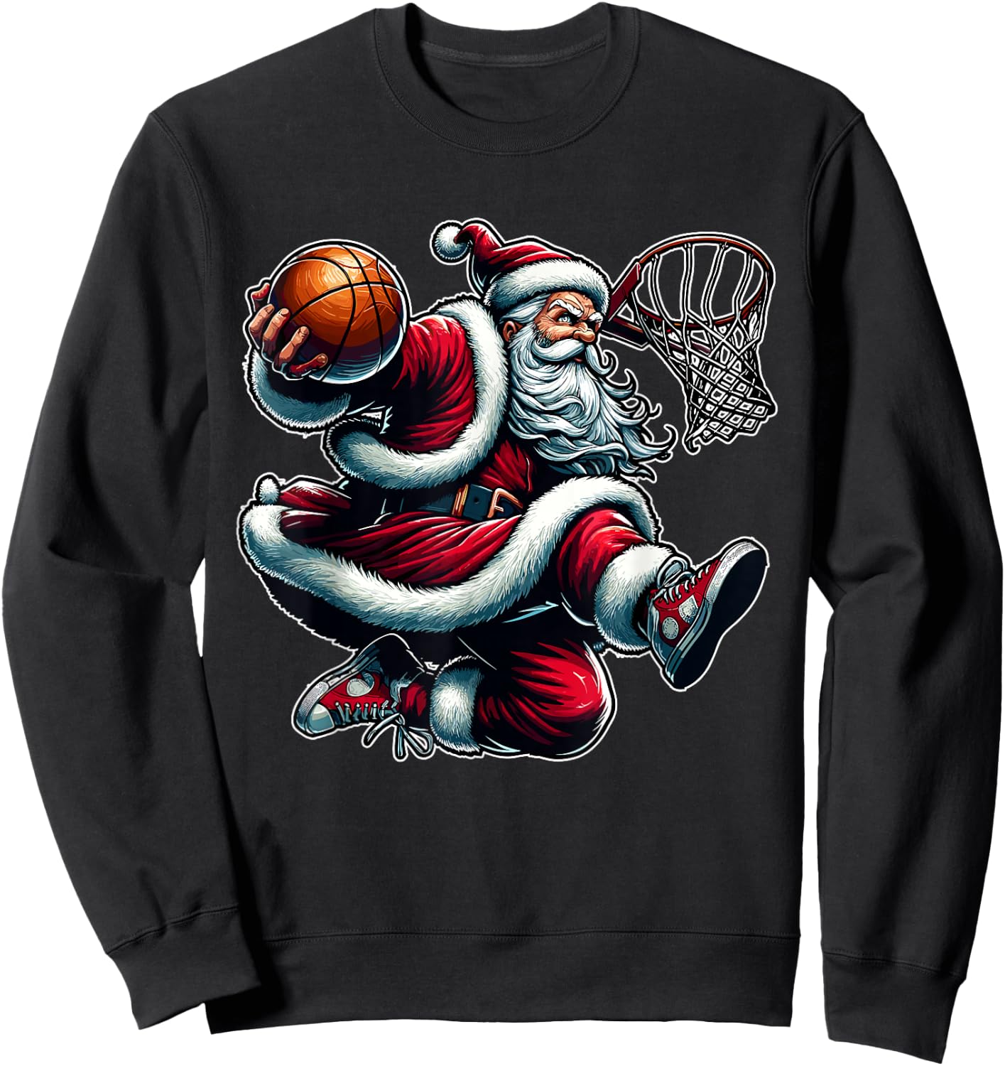 Christmas Santa Claus Dunking A Basketball Boys Kids Xmas Sweatshirt - Sweatshirt | Black