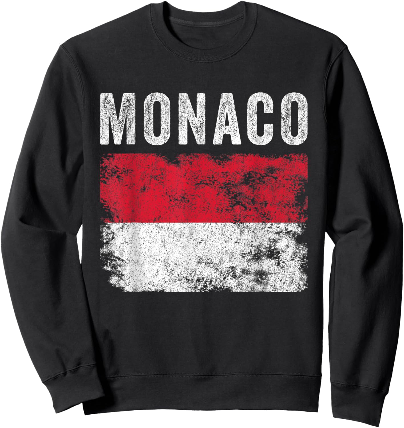Monaco Flag Distressed - Men Women Kids - Monacan Flag Sweatshirt - Sweatshirt | Black