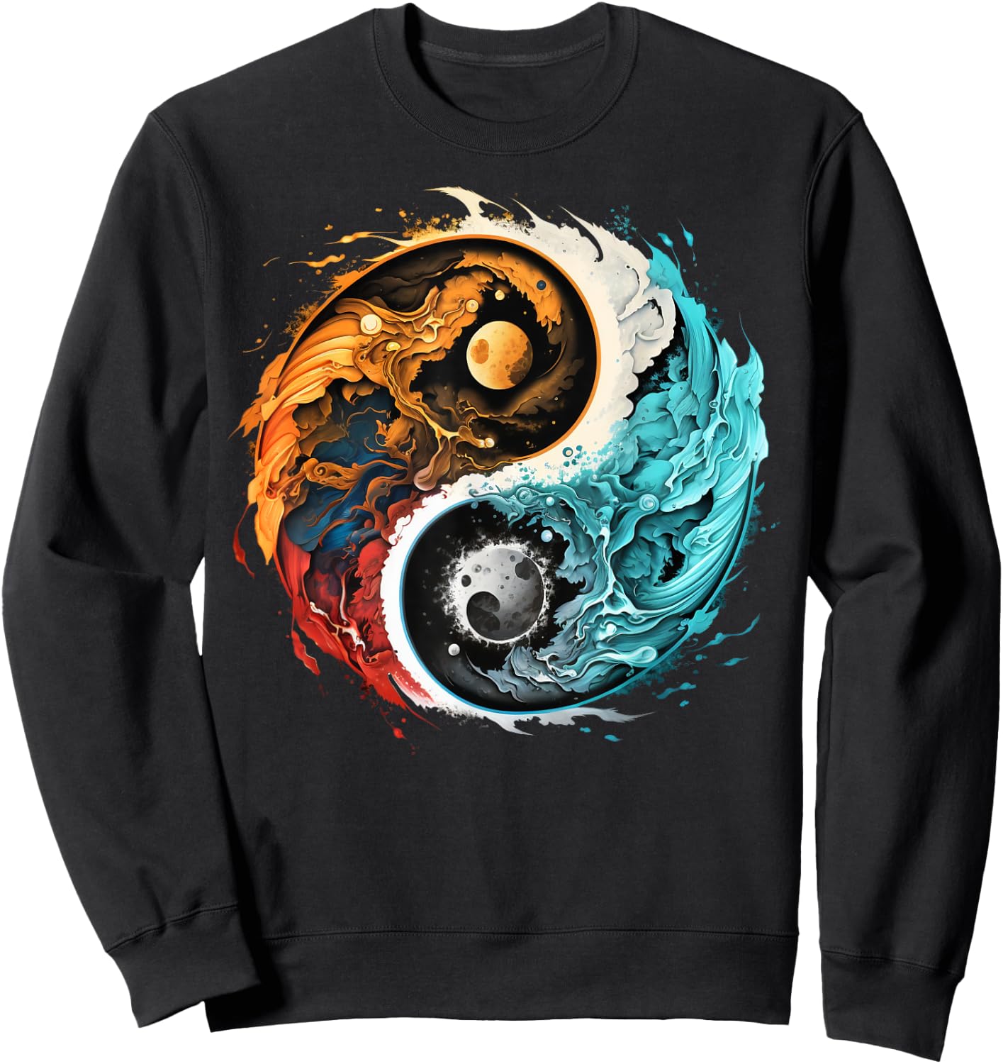 Colorful Taoism Yin Yang Splash on Zen Taijitu Yin Yang Sweatshirt - Sweatshirt | Black