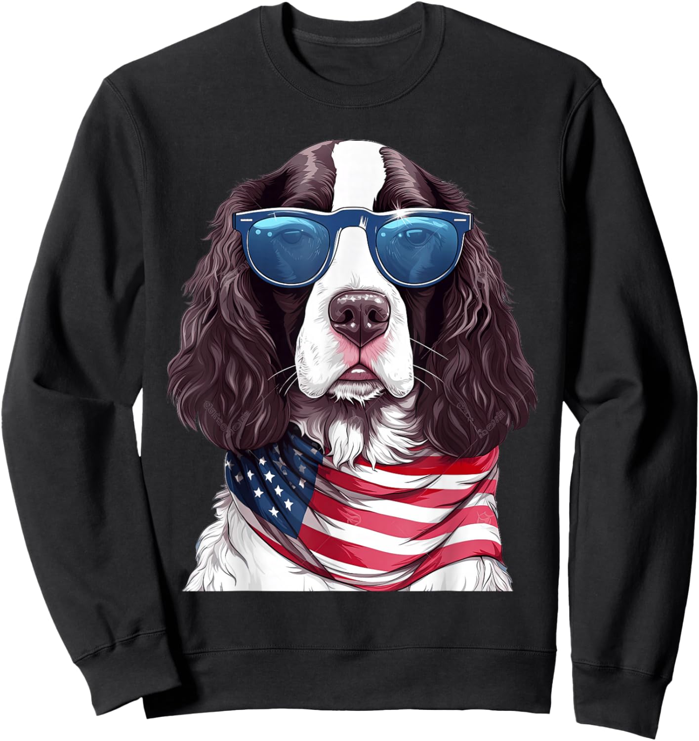 English Springer Spaniel with USA Flag 4th of July Sweatshirt - Sweatshirt | Black