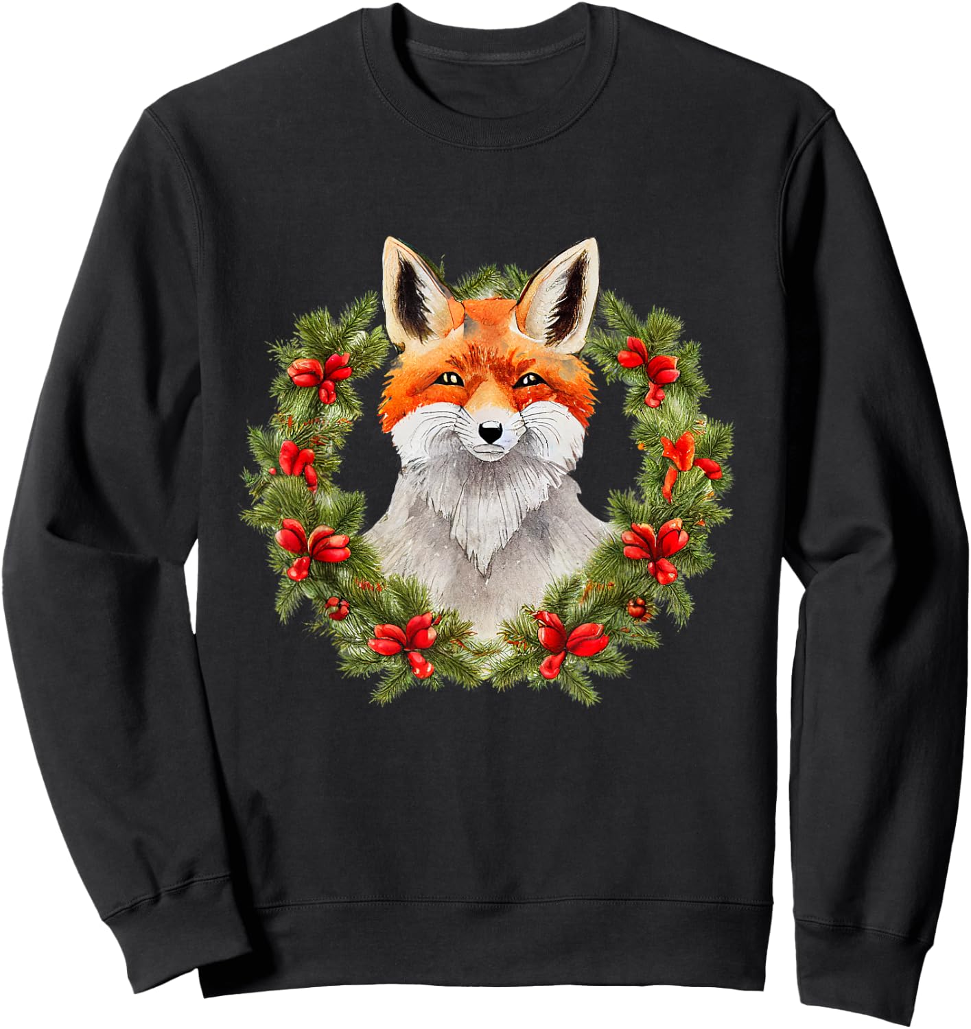 Merry xmas santa claus christmas wreath fox Sweatshirt - Sweatshirt | Black