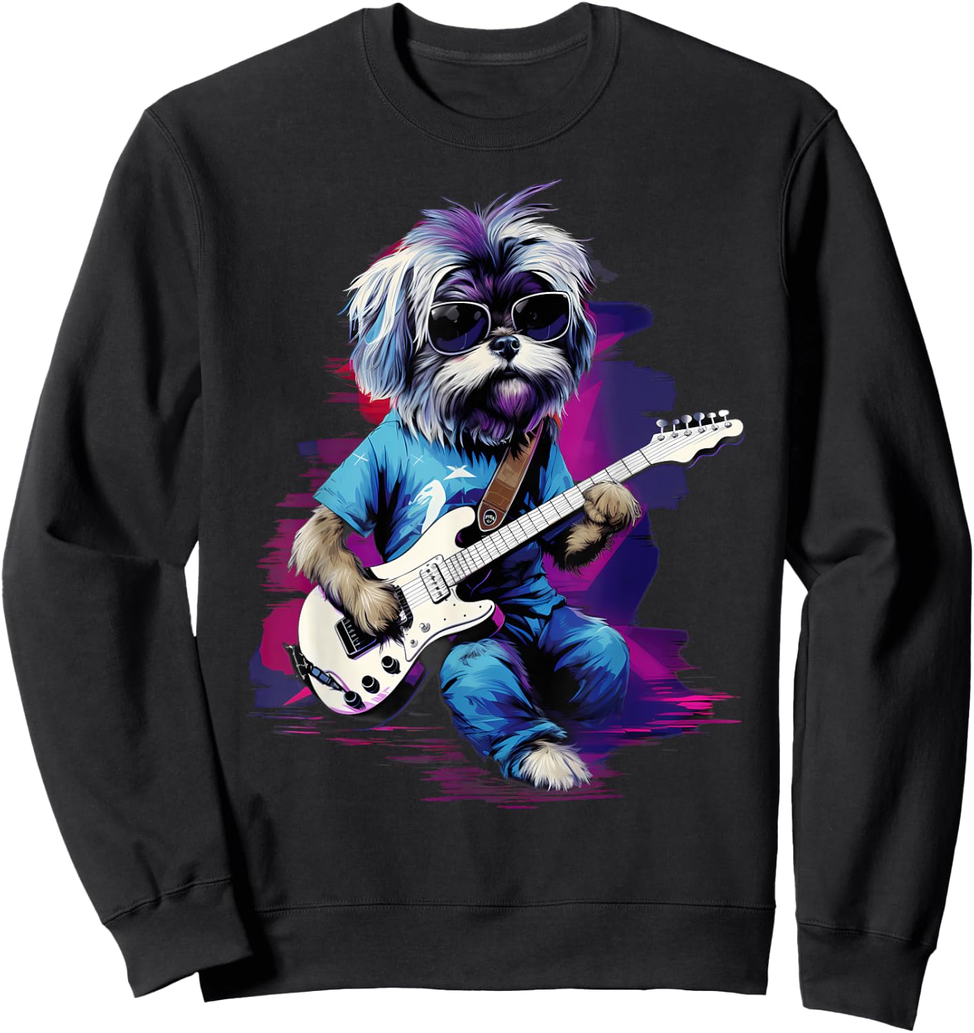 Punk Rock Guitar Shih Tzu Dog Guitarist Men Women Kids Sweatshirt - Sweatshirt | Black