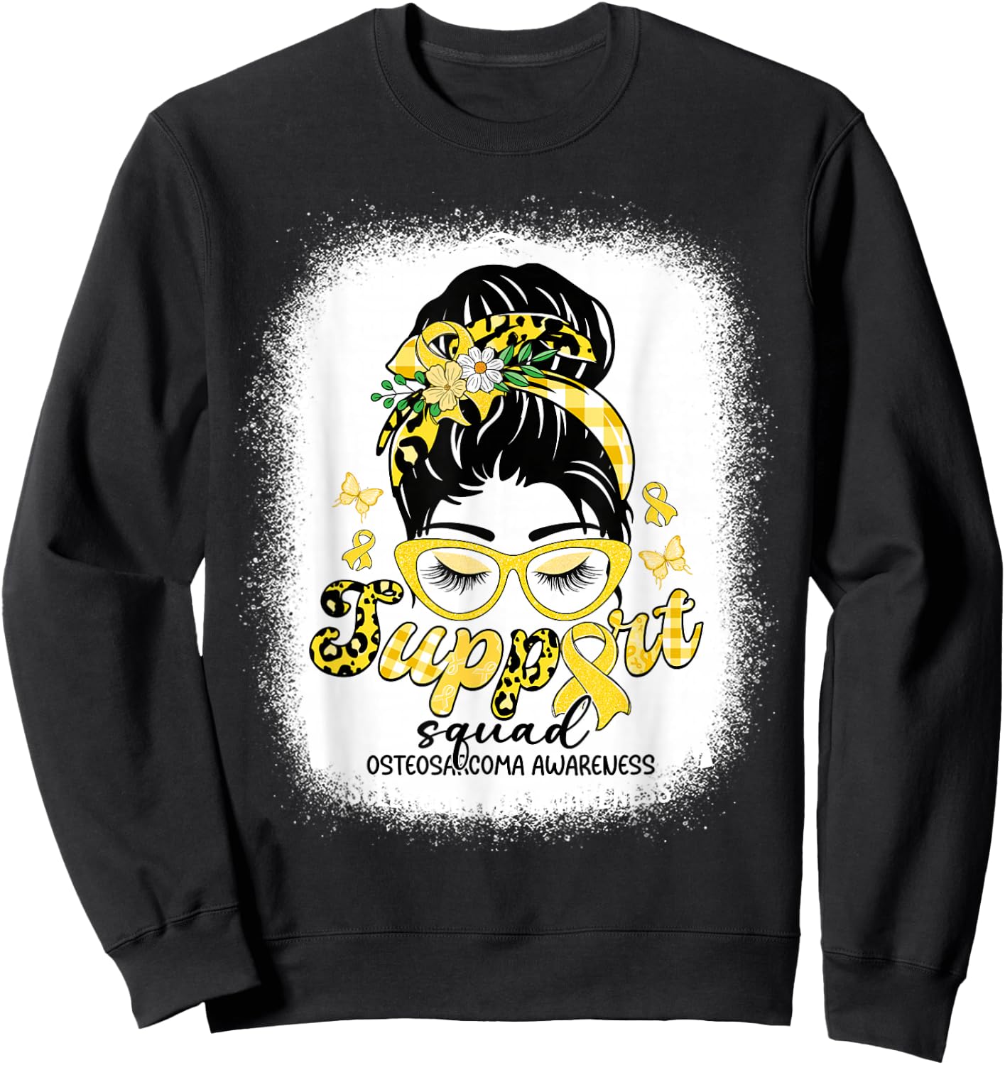 Support Squad Messy Bun Women Osteosarcoma Awareness Sweatshirt - Sweatshirt | Black