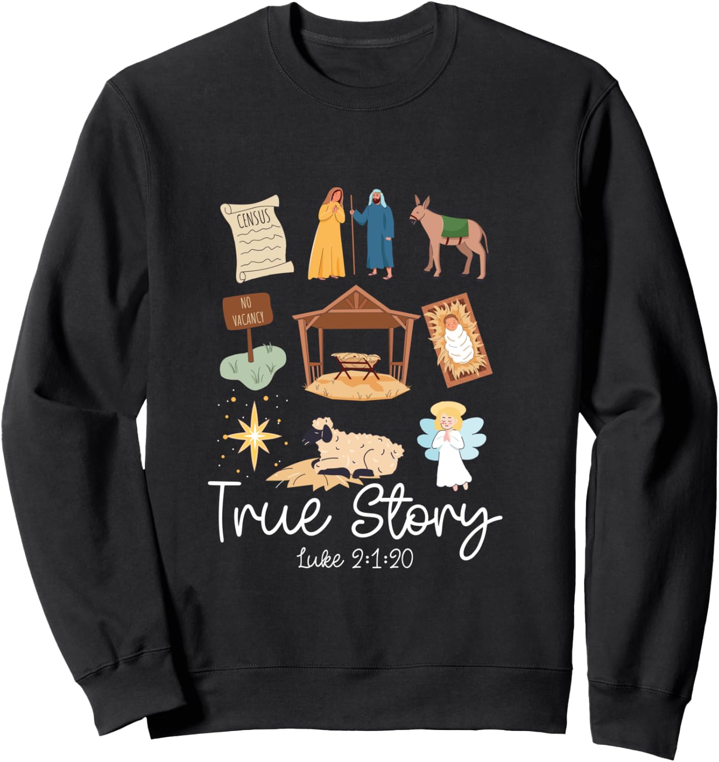 True Story Faith Based Christmas Holly Night Nativity Story Sweatshirt - Sweatshirt | Black