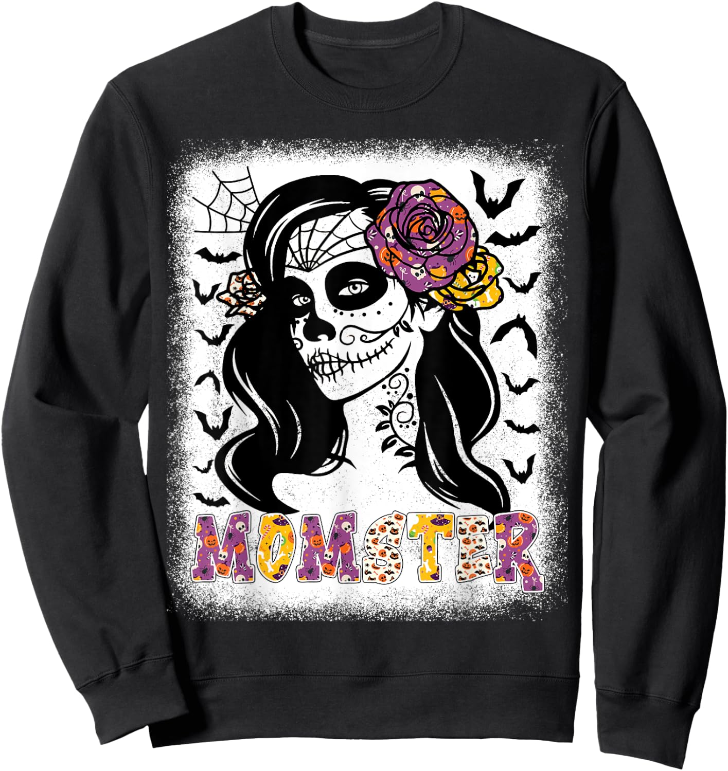 Momster Funny Skull Messy Bun Zombie Mom Halloween Costume Sweatshirt - Sweatshirt | Black