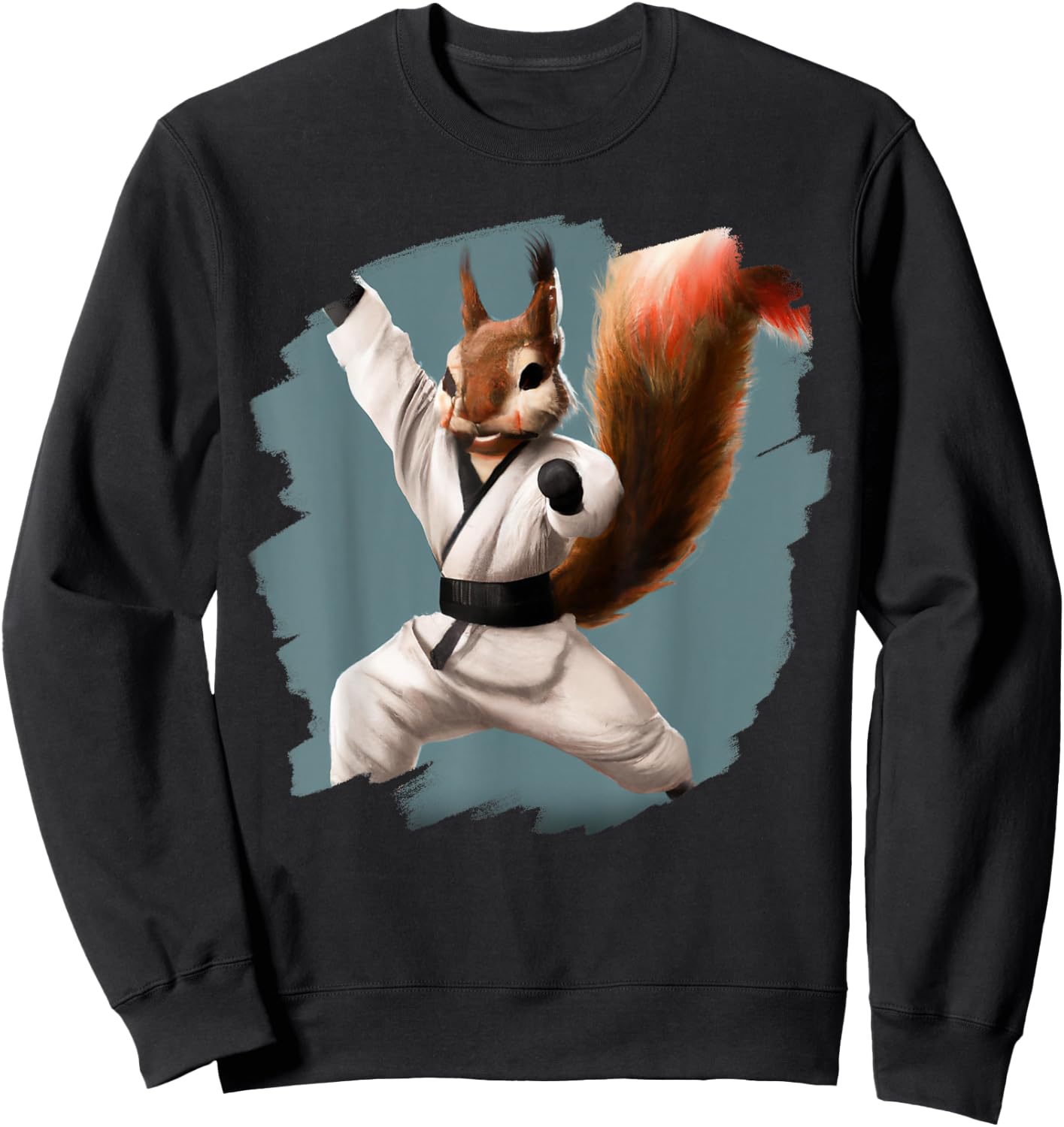 Squirrel Doing Karate Kick Black Belt Martial Arts Squirrel Sweatshirt - Sweatshirt | Black