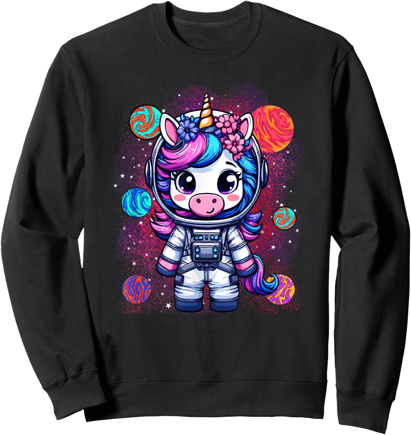 Unicorn Astronaut Cute Space Suit Galaxy Planet Girls Sweatshirt - Sweatshirt | Black