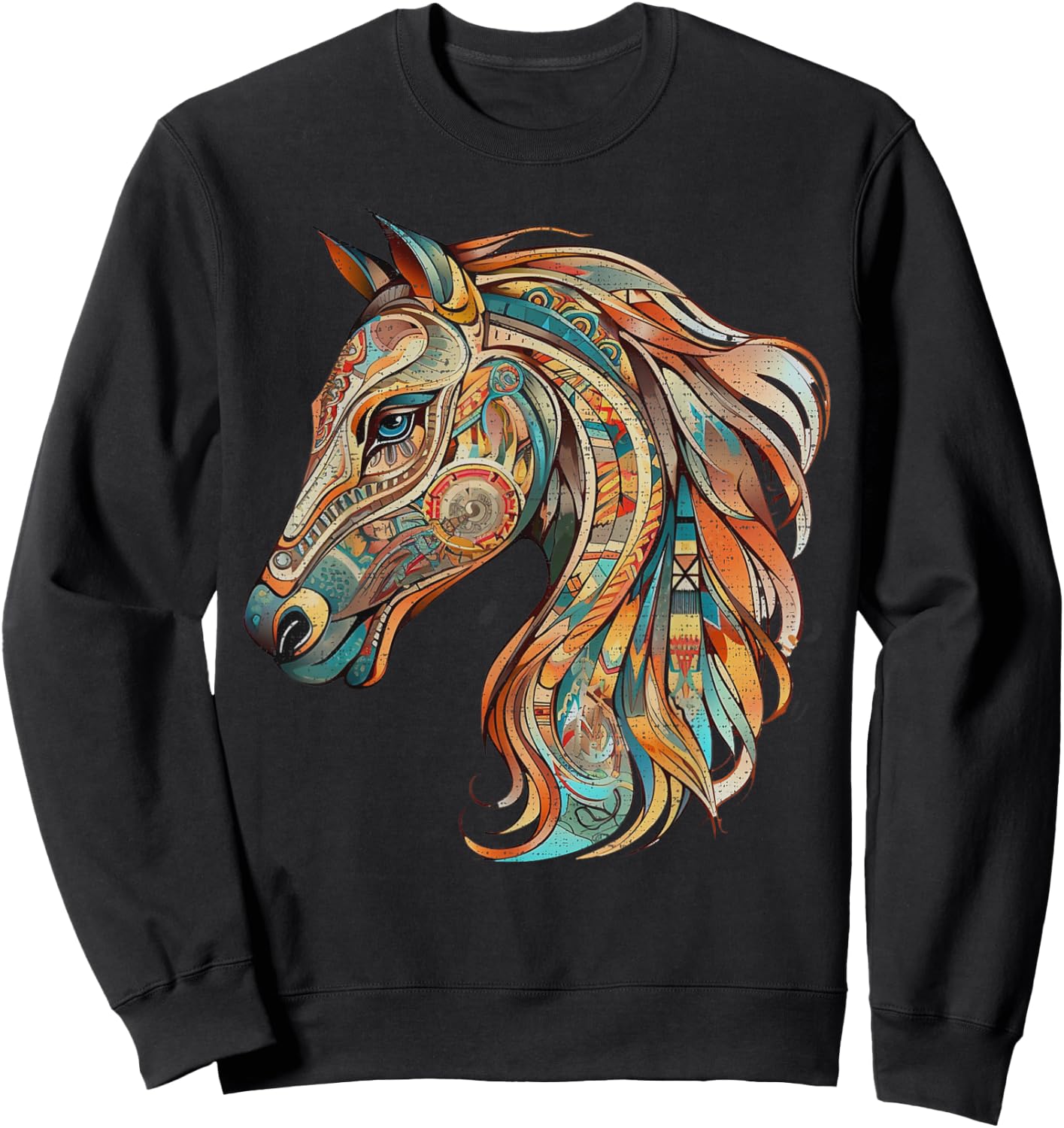 Horse Tribal Abstract Art Native American Geometric Horses Sweatshirt - Sweatshirt | Black