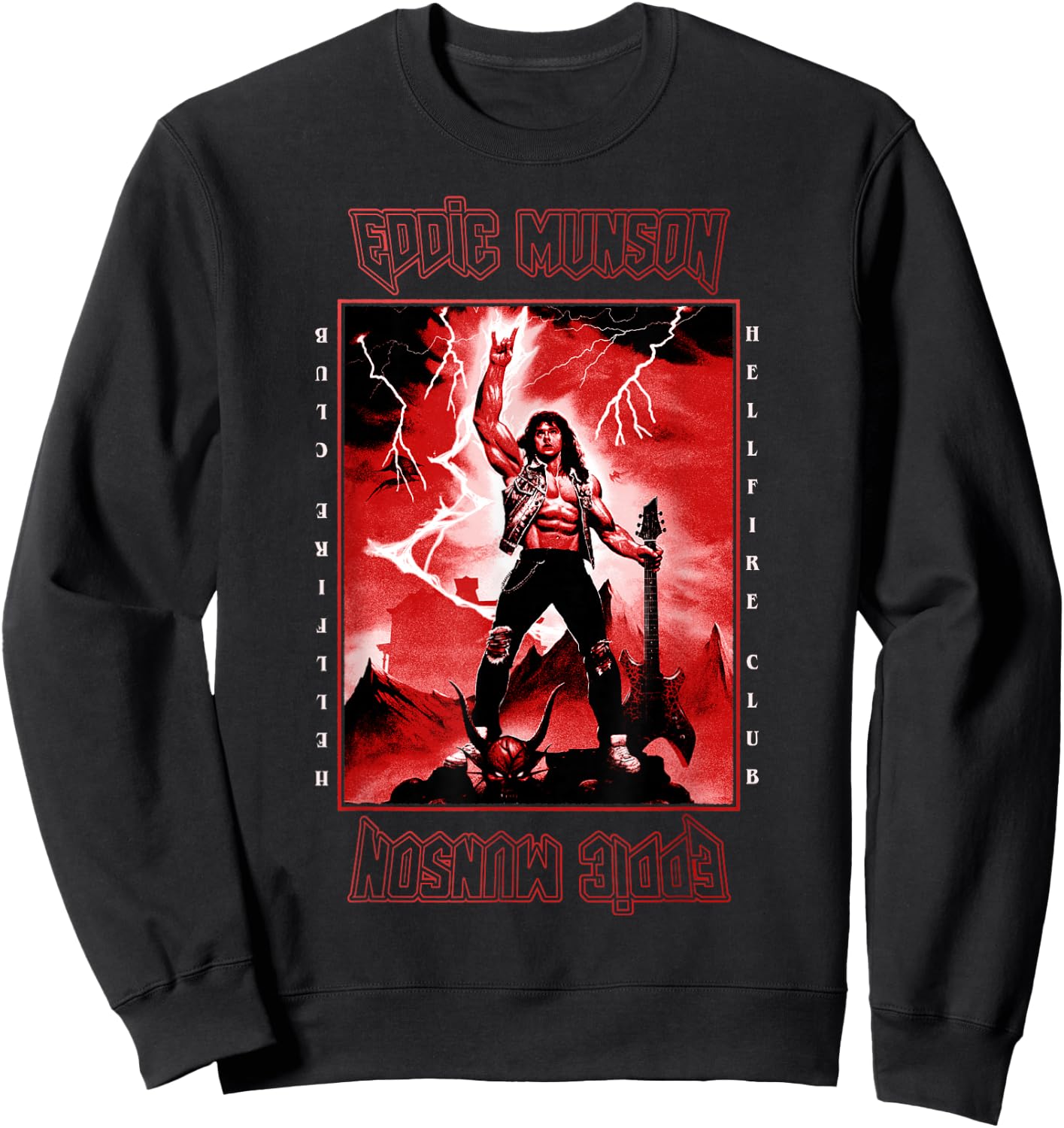 Stranger Things 4 Eddie Munson Lightning Guitar Power Sweatshirt - Sweatshirt | Black