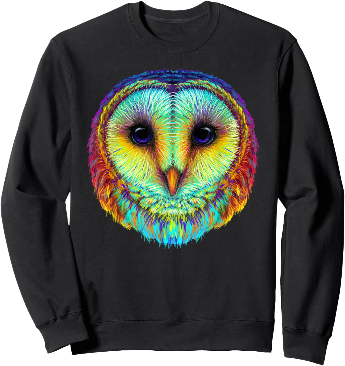 colorful cute Barn owl head art face for lovers birds animal Sweatshirt - Sweatshirt | Black