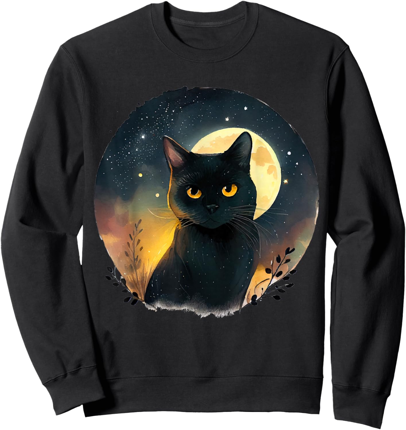 Cool Art Graphic Black Cat with Moon Sweatshirt - Sweatshirt | Black