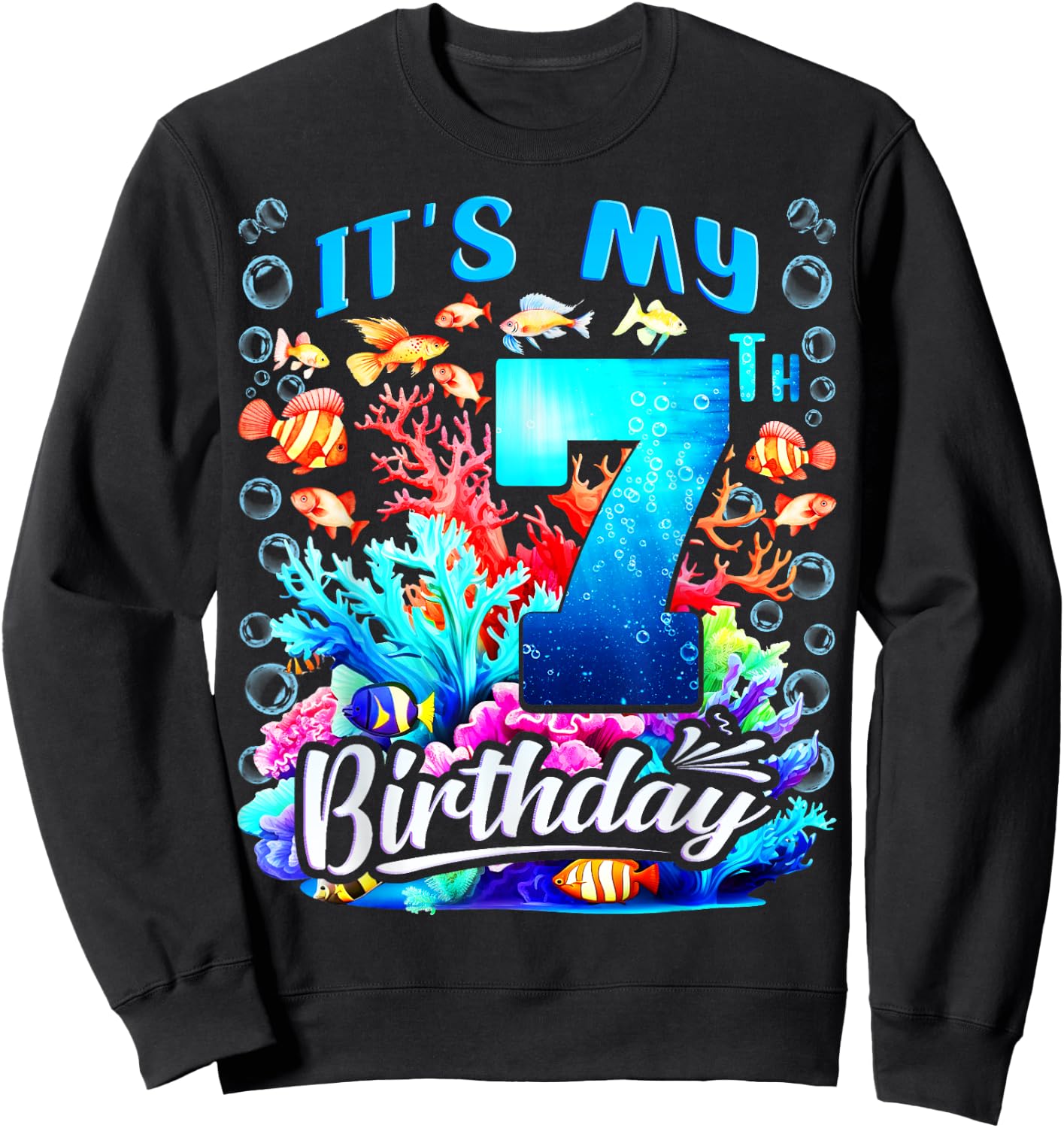 It's My 7th Birthday Boy Sea Fish Ocean Animals Aquarium Sweatshirt - Sweatshirt | Black