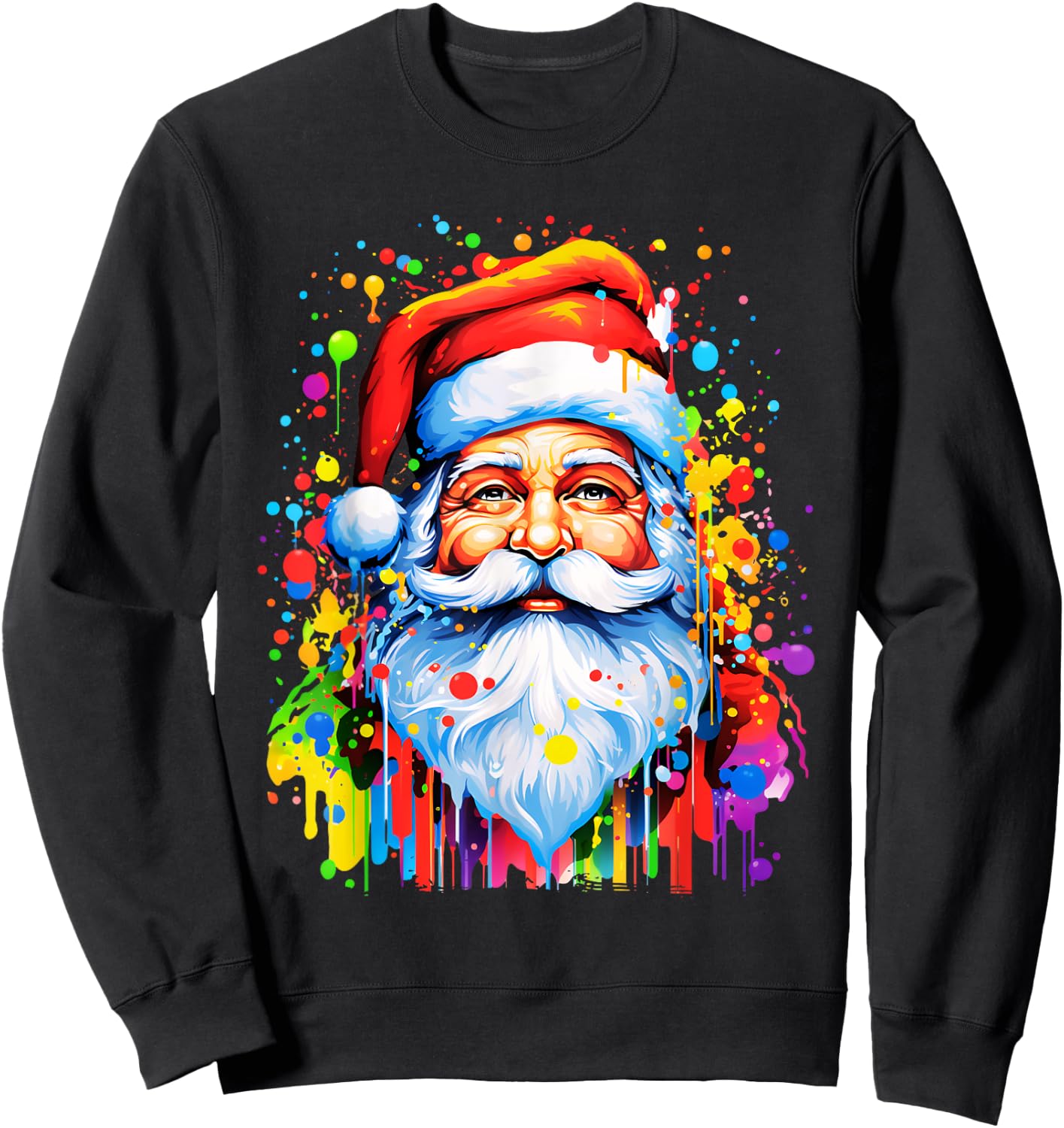 Fun Funny Funky Santa Claus Tie Dye Colorful Christmas Art Sweatshirt - Sweatshirt | Black