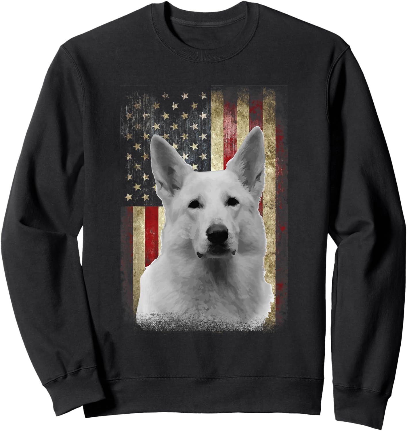 Patriotic White German Shepherd Flag American USA Dog Lover Sweatshirt - Sweatshirt | Black