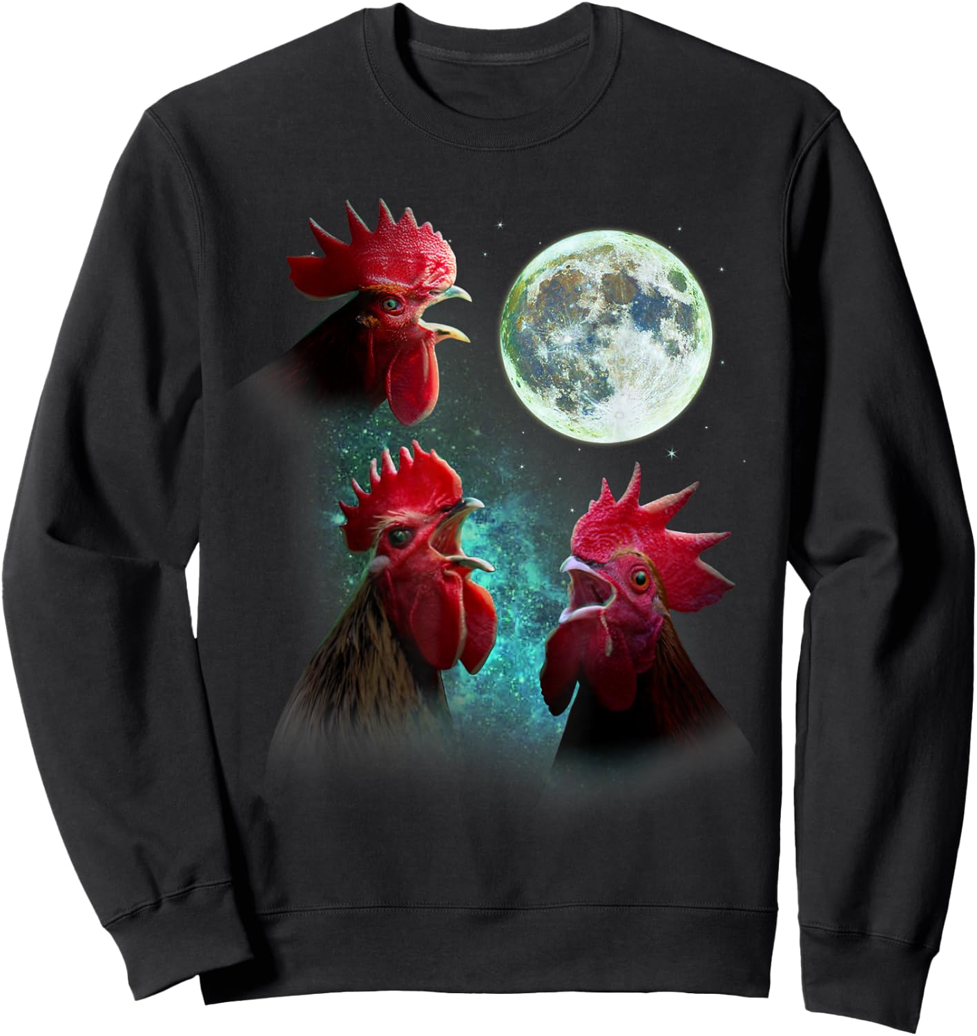 Three Rooster Chickens Howl At Moon 3 Wolfs Wolves Parody Sweatshirt - Sweatshirt | Black