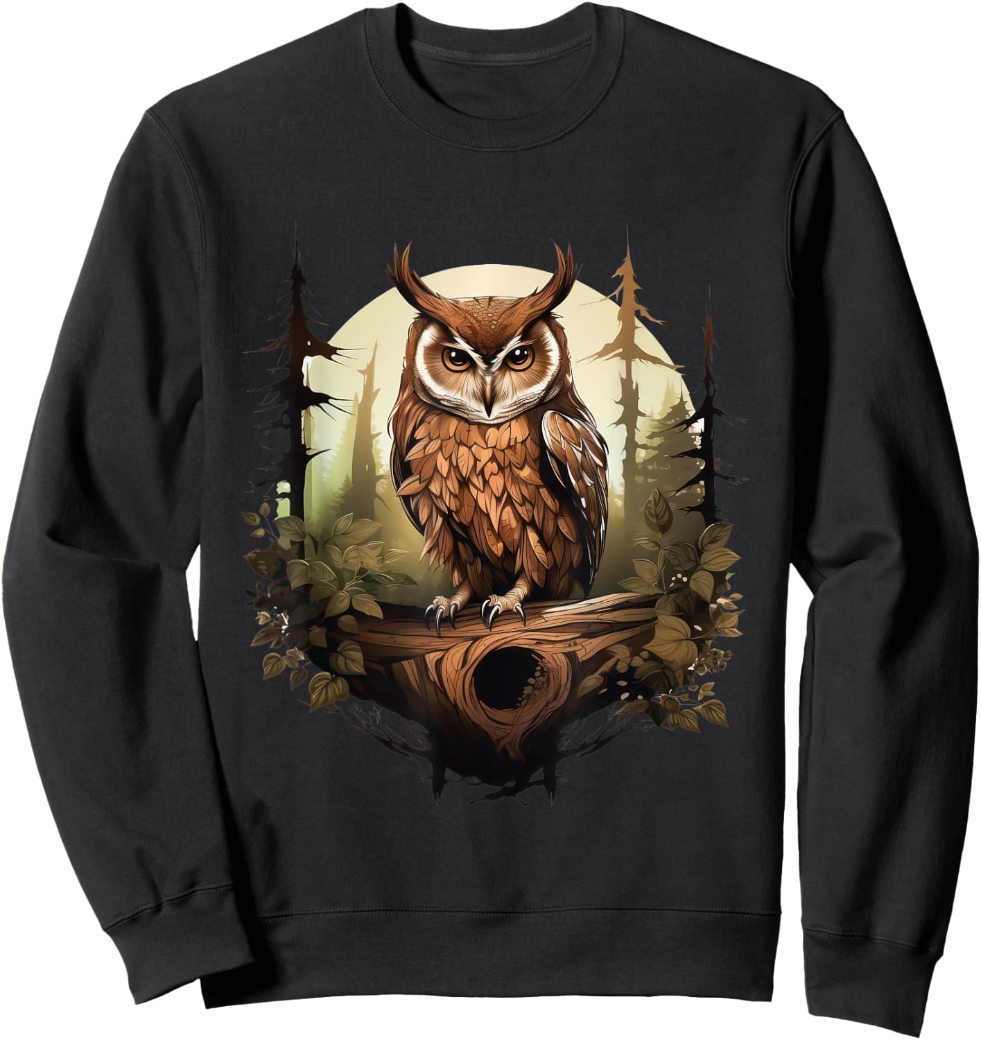 Owl Forest Graphic Women Men Girls Boys Sweatshirt - Sweatshirt | Black