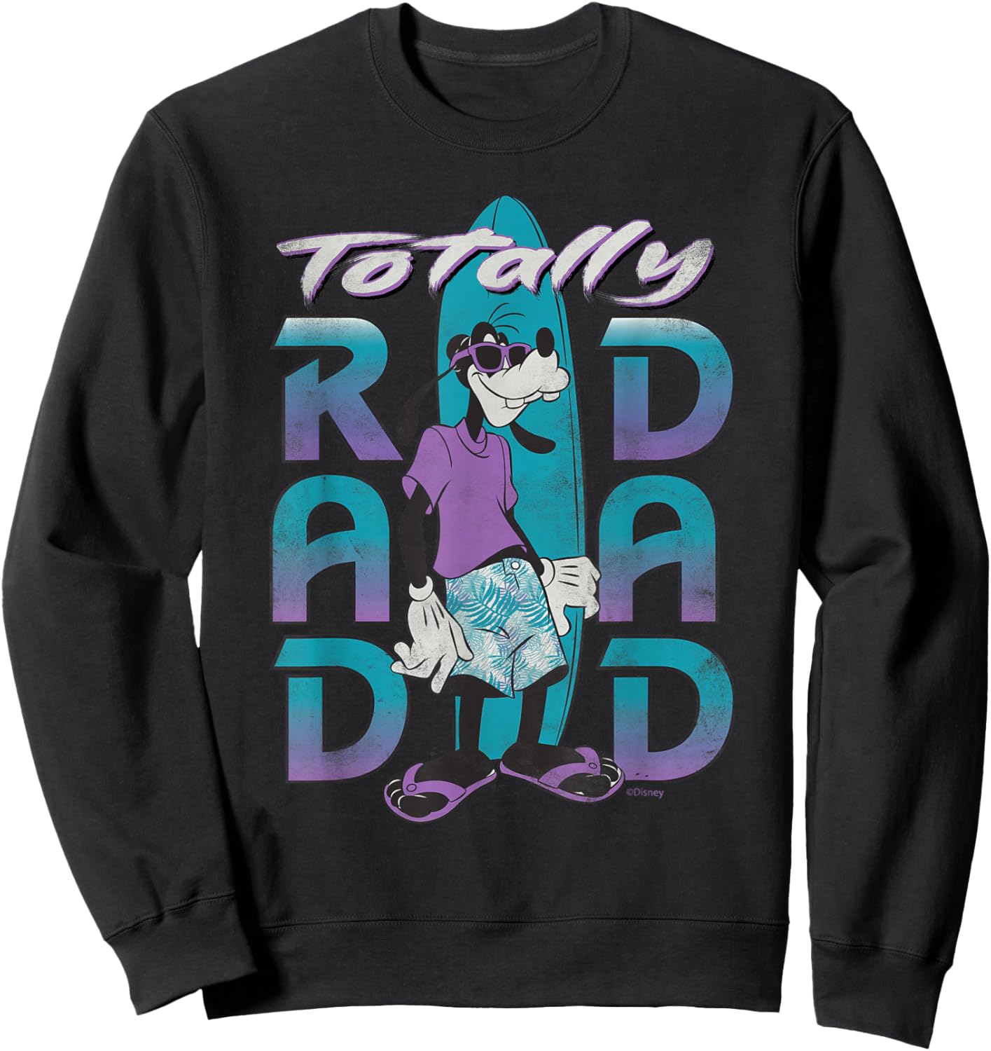 Disney Goofy Totally Rad Dad Father’s Day Surfing Distressed Sweatshirt - Sweatshirt | Black