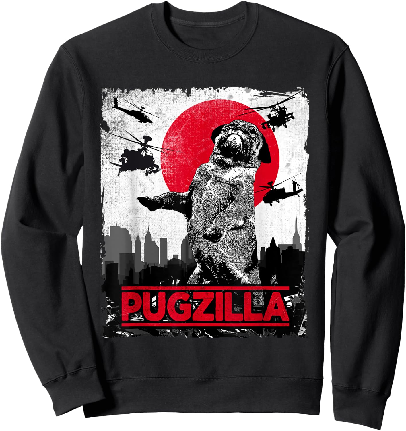 Funny Pugzilla Pug Dog Sweatshirt - Sweatshirt | Black