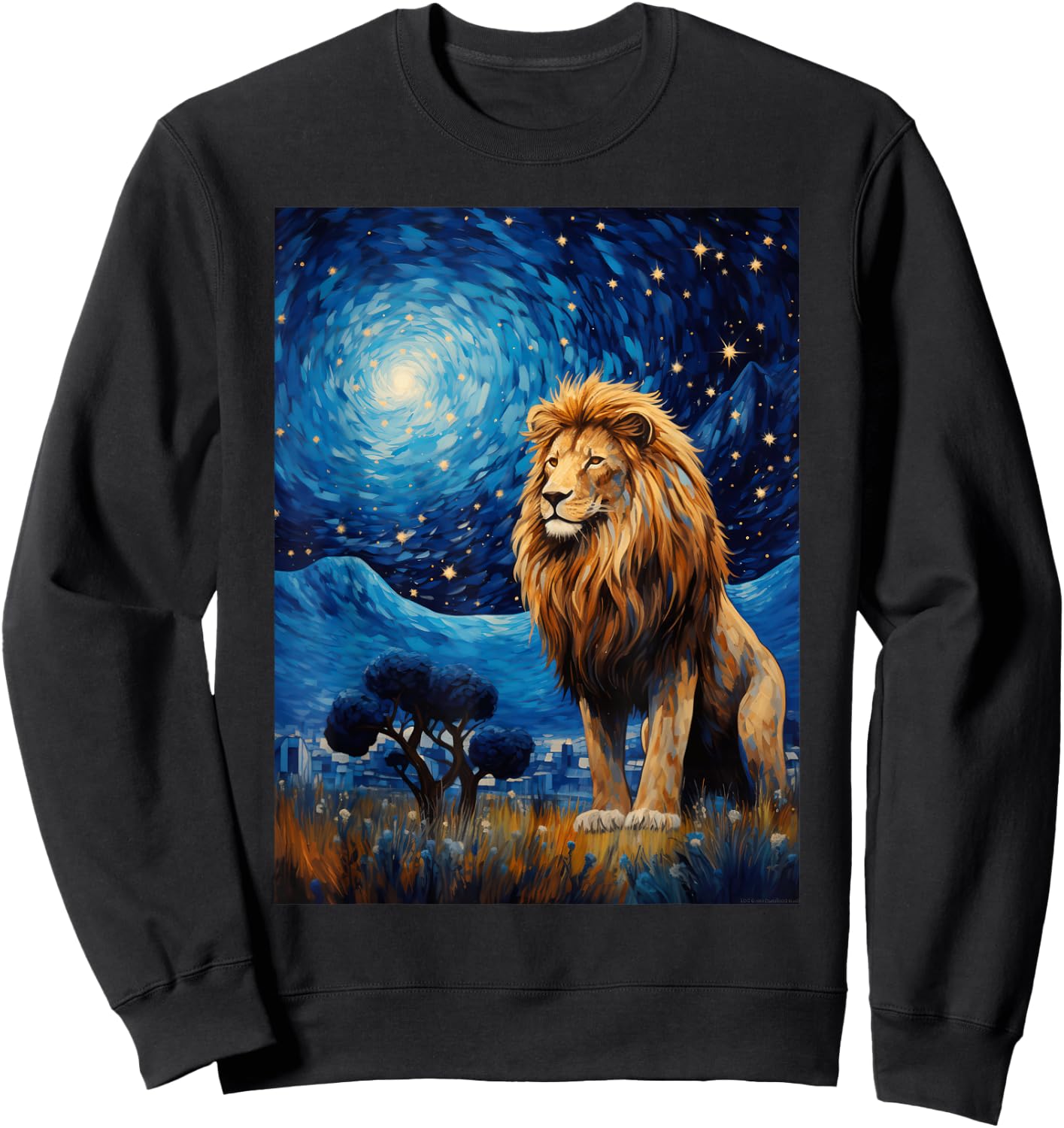 Lion Starry Night Van Gogh Style Graphic Sweatshirt - Sweatshirt | Black
