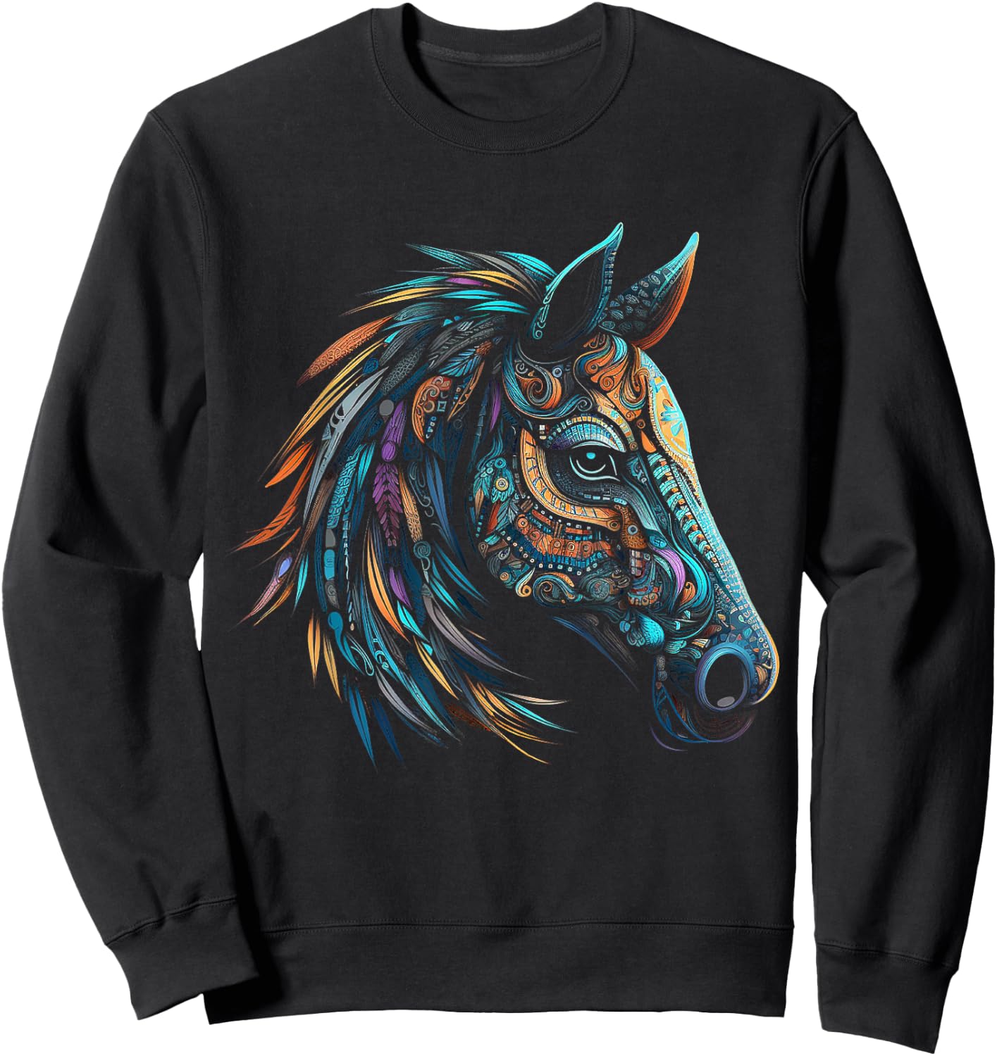 Horse Lover Mandala Artwork | Animal Motif Horse Sweatshirt - Sweatshirt | Black