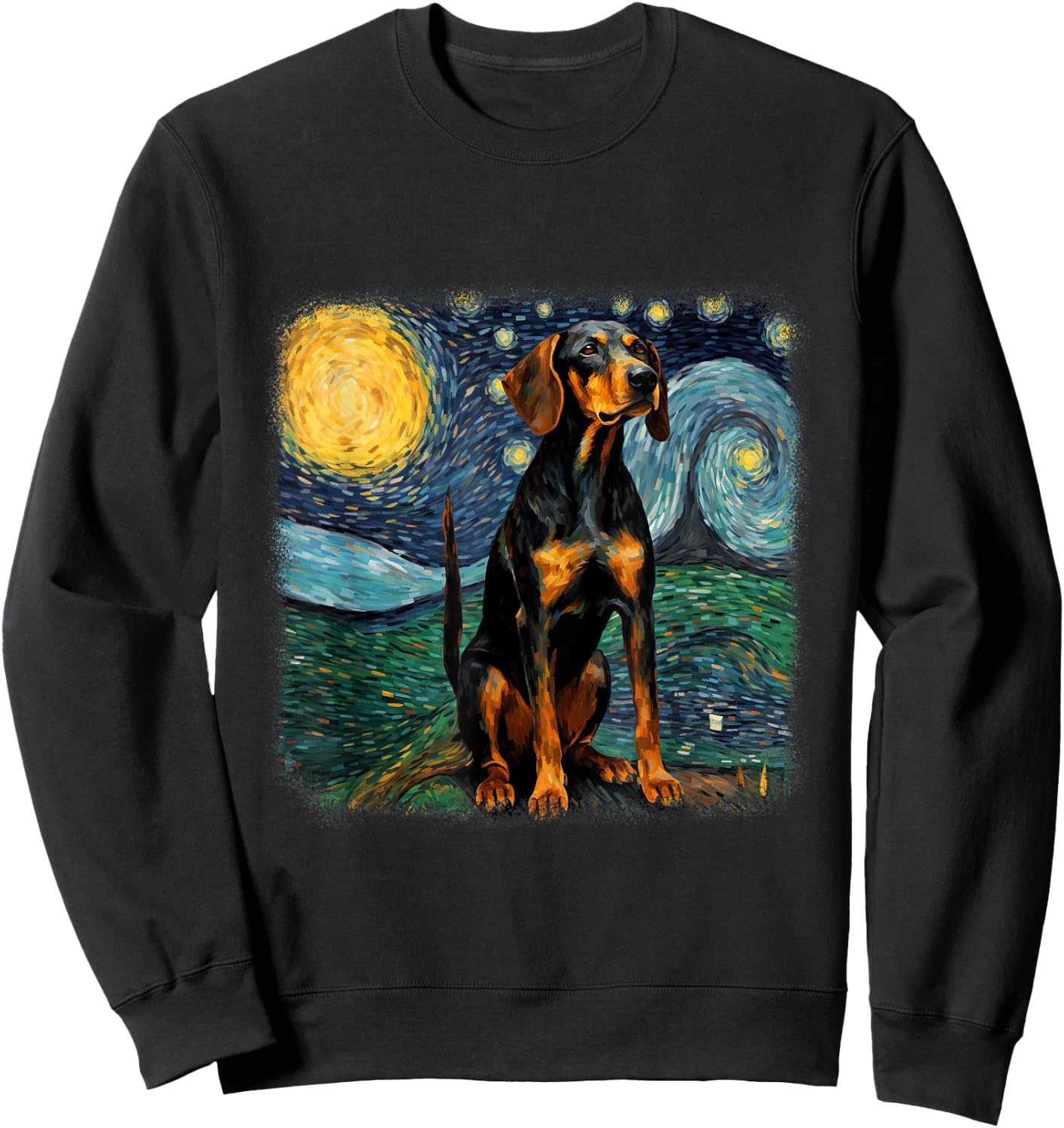 Dog in starry night van gogh Black and Tan Coonhound Sweatshirt - Sweatshirt | Black