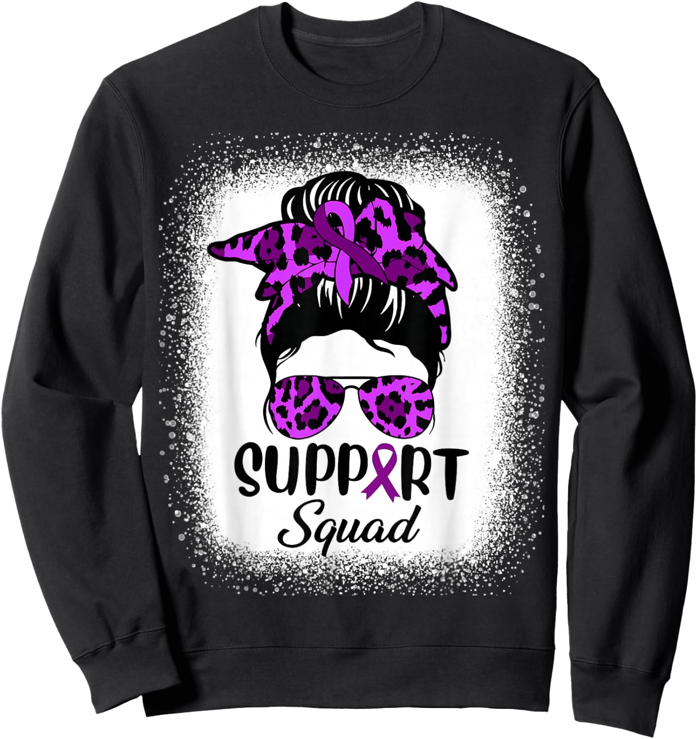 Support Pancreatic Cancer Awareness Messy Bun Ribbon Purple Sweatshirt - Sweatshirt | Black