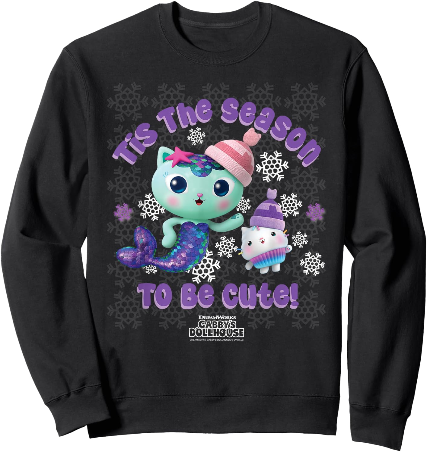 DreamWorks Gabby's Dollhouse Holiday MerCat & Cakey Sweatshirt - Sweatshirt | Black