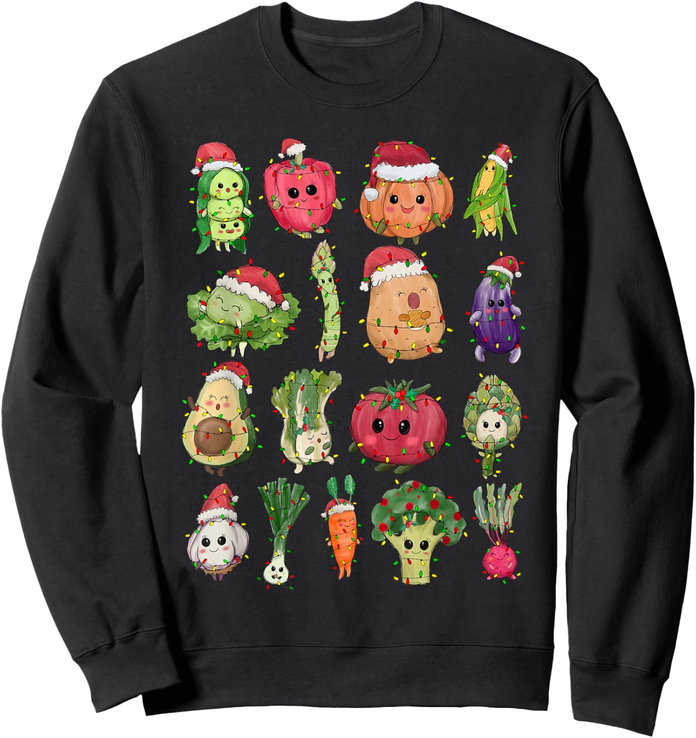 Christmas Lunch Lady Vegetable Food Christmas Tree Funny Xmas Vegan - Women's Black Small Fitted Short Sleeve Sweatshirt - Sweatshirt | Black