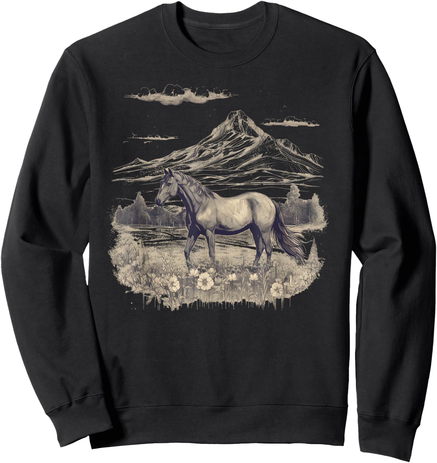 Horse Lover Gifts Women Teen Girls Wild Horse Art Portrait Black Small Sweatshirt - Sweatshirt | Black